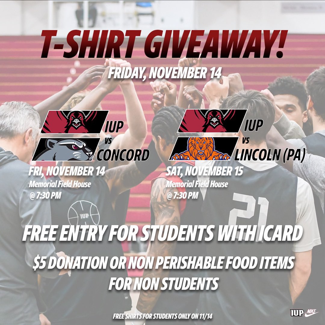 T-Shirts✅
Food drive✅
IUP Basketball✅

HAWKFAMILY we will see you tomorrow‼️🦅