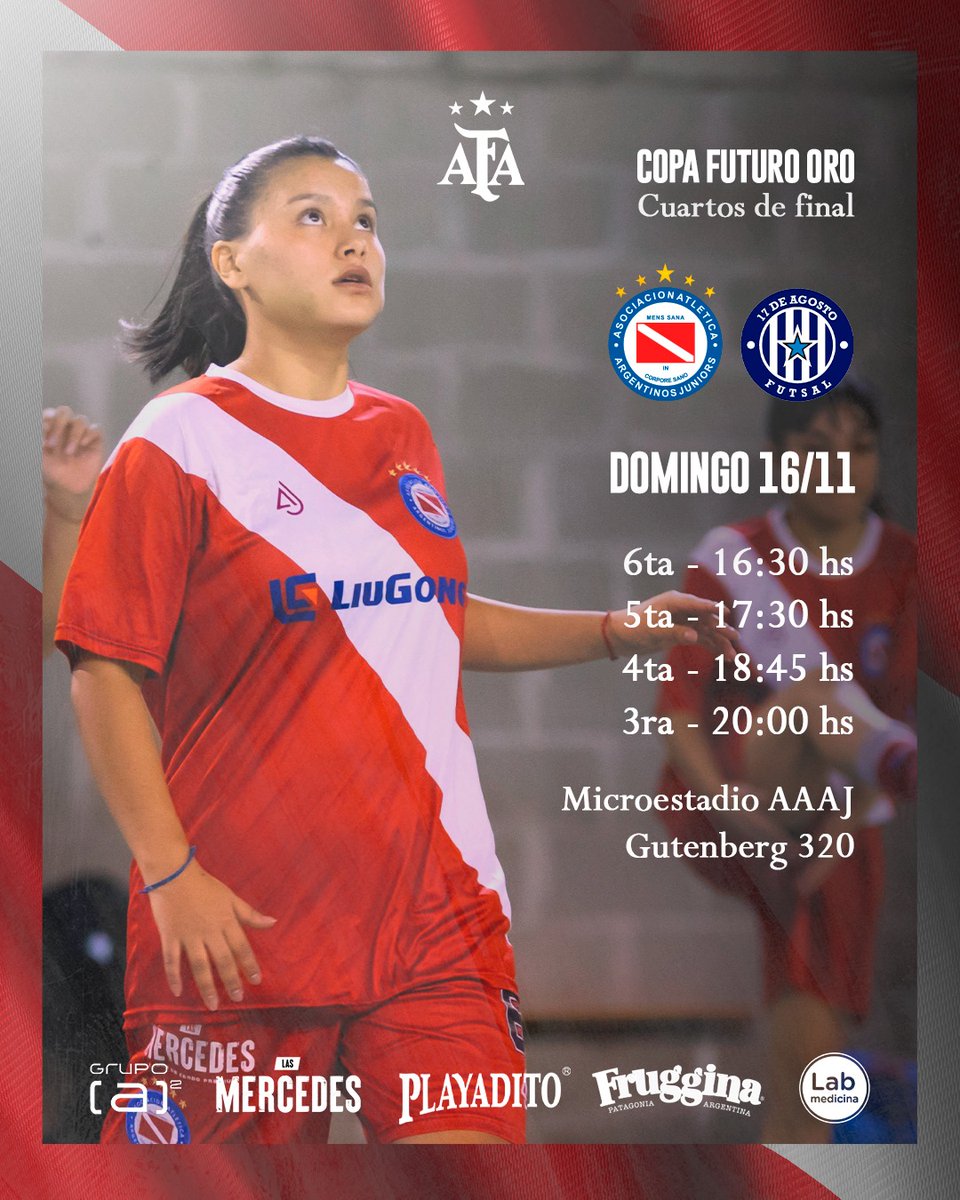 FutsalFemAAAJ's tweet image. #AAAJ ✨️ Comienza la Copa Futuro 🏆

¡Este domingo vuelven las pibas en AFA! 🤩

👉 Las Inferiores de Argentinos recibirán a 17 de Agosto por los cuartos de final de la Copa Futuro Oro.

🏟 Desde las 16:30 nos vemos en el Malvinas Argentinas.

#VamosTodasUnidas 🐞