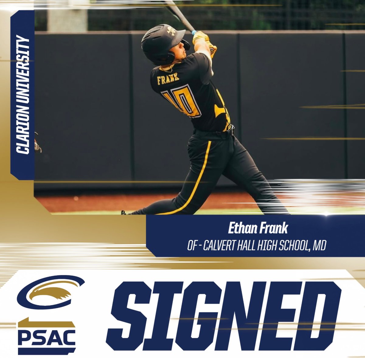 ClarionBaseball's tweet photo. Welcome to The Family!
Ethan Frank
 
     • OF
     • 5’10/190
     • Calvert Hall HS (MD) https://t.co/9juYRBarS4