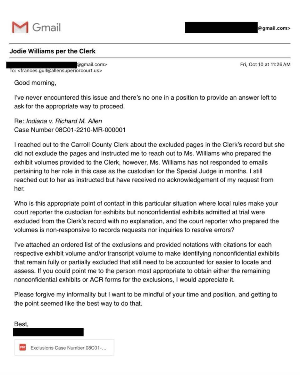 alleyesondelphi's tweet image. Circled back with the Clerk in case I misunderstood the first time:
No ACR forms were provided to the Clerk.

Still trying to follow up on my request with the Court on how to obtain them, but I am wondering…

@Carawieneke can old counsel request an Order for them to be provided?