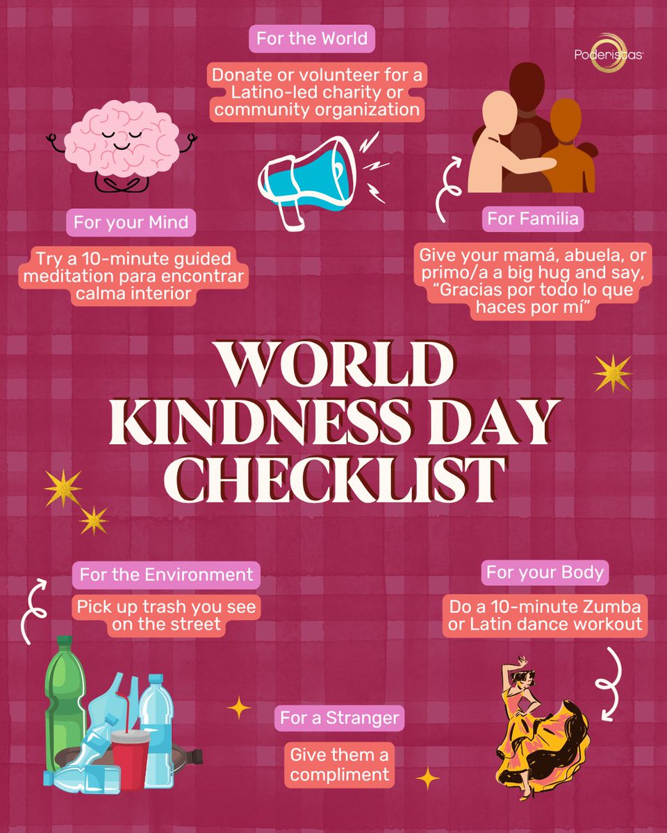 poderistas's tweet image. Today is #WorldKindessDay!❤️‍🩹 This year’s theme is “Kindness Moves,” this theme highlights how kindness can inspire and create positive change. To honor this day, here’s a checklist for you to use to spread kindness to people all around you.✨