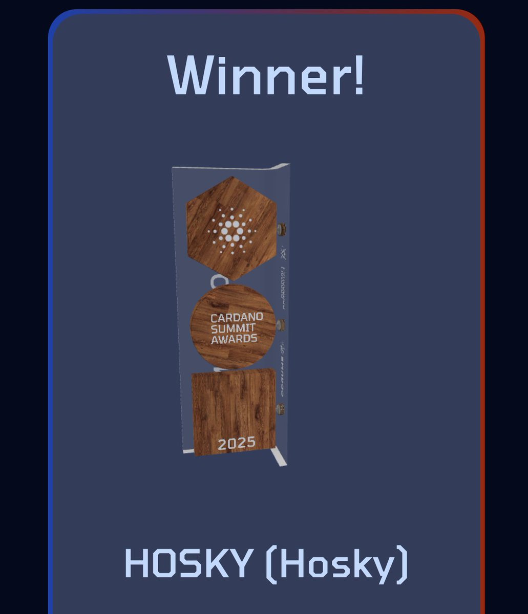 hoskytoken's tweet image. HOSKY just won Most Impactful Native Asset at the Cardano Summit.

That’s four years in a row.

Hype fades, but community is forever…
and for that, thank you.