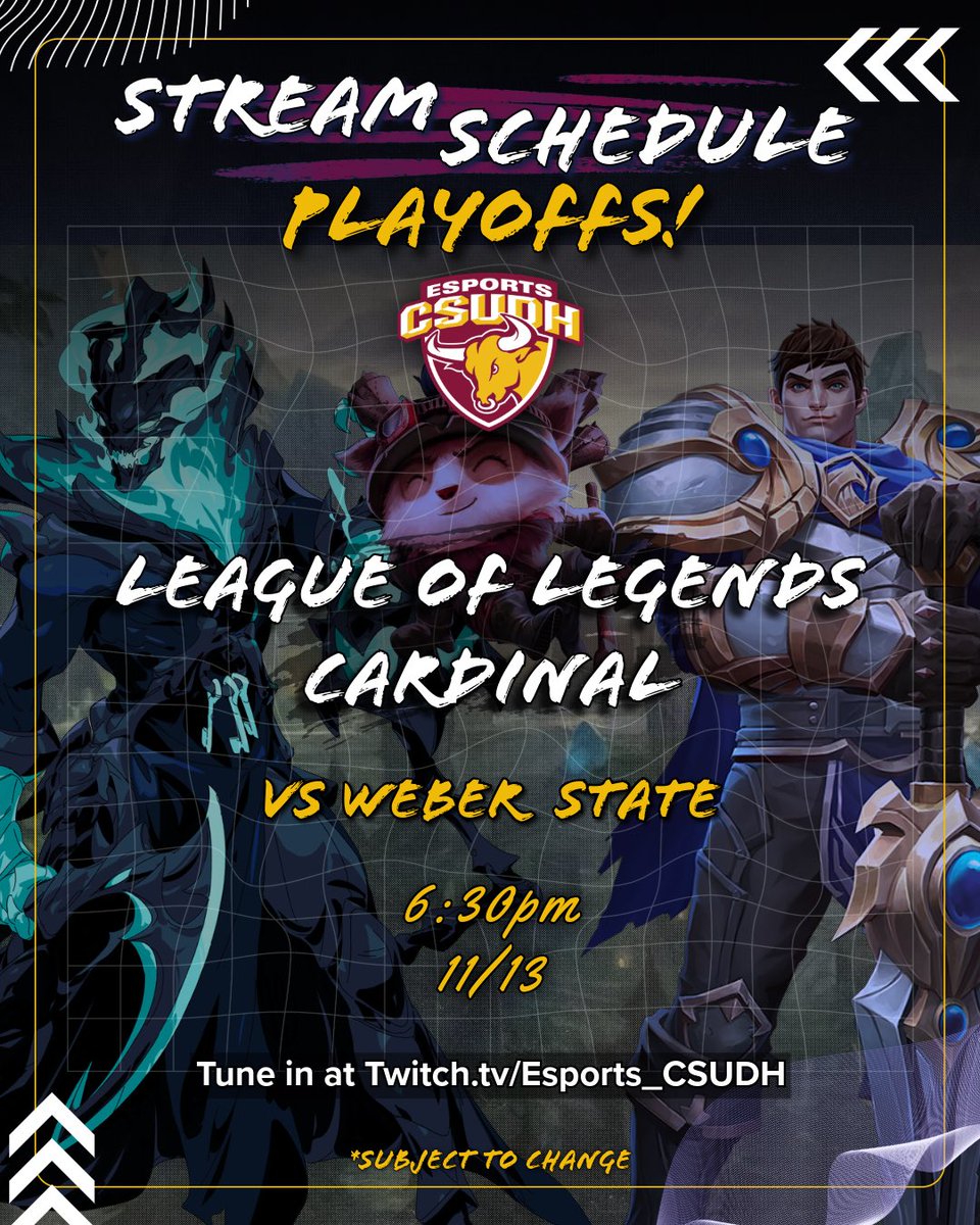 Surprise stream!!! 🤩🤩💪 Support our League team in their first playoff match of the season being streamed on our Twitch! 🙂‍↕️
#esports #csudh #csudhesports