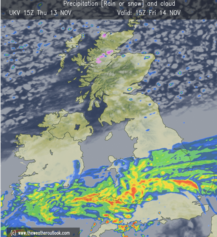 GavinPartridge's tweet photo. Get set for an absolute soaker tomorrow from #StormClaudia with a months rain likely to fall in 24hrs for some of us.... Our hitherto mild exceptionally mild November will change course as well, with temperatures falling away... #ColdNovemberRain https://t.co/QjCZkzNigG