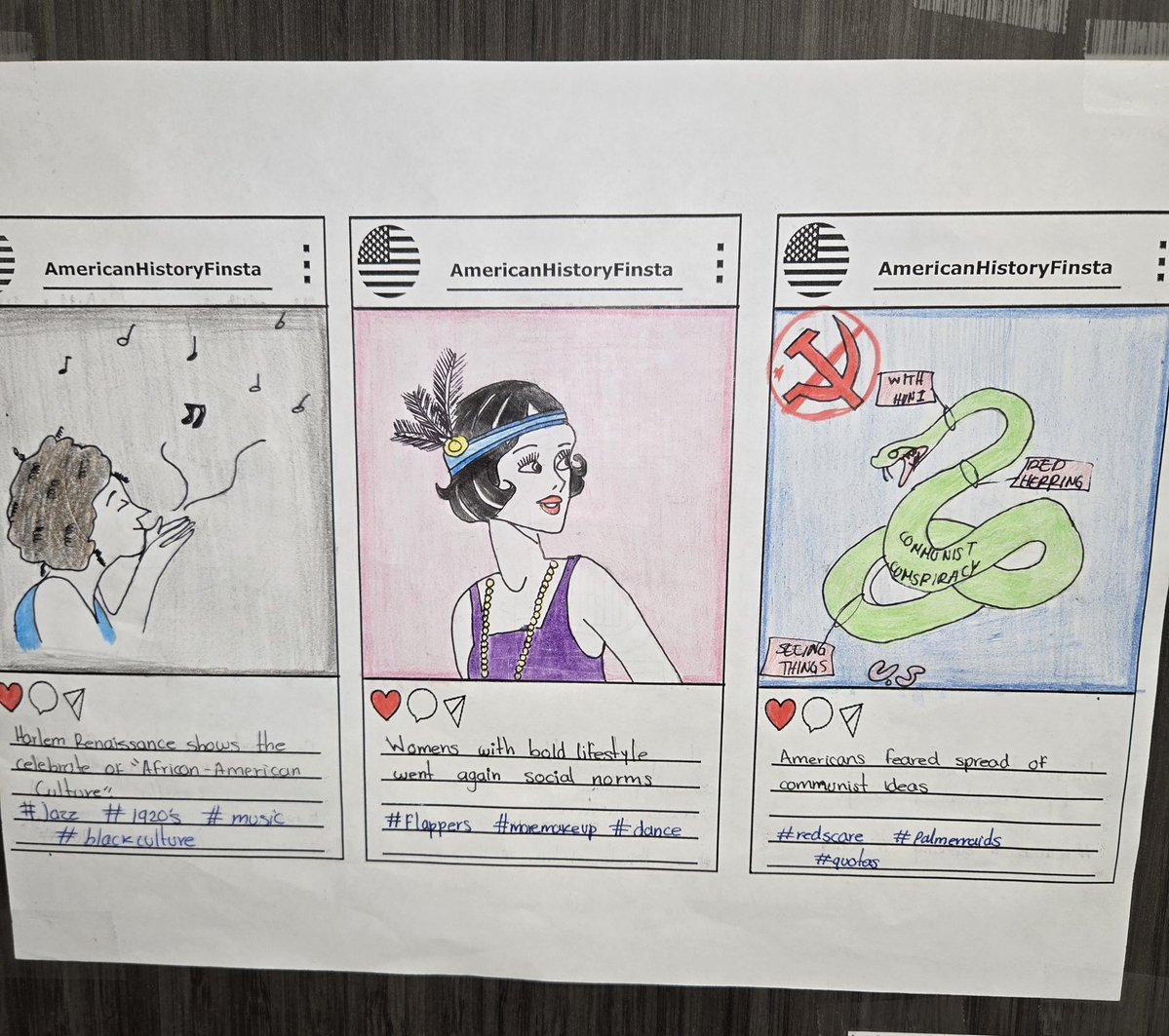 MrsLeeHistory's tweet image. Loved seeing the amazing skills of my kids on their 1920s Finstagram project! #ushistory #talentedstudents #project