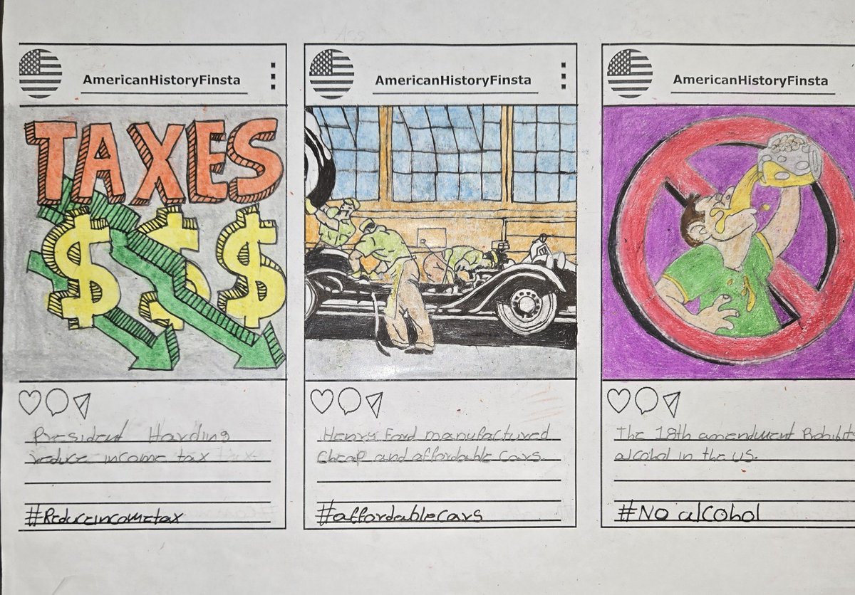 MrsLeeHistory's tweet image. Loved seeing the amazing skills of my kids on their 1920s Finstagram project! #ushistory #talentedstudents #project