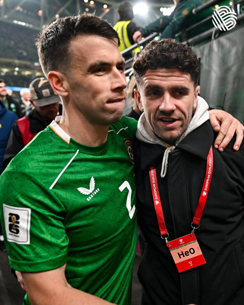 Who are the only players from Ireland's Euro 2016 squad still playing for Ireland? 

Seamus Coleman and Robbie Brady. 

Both were heroic in the win over Italy in Lille.

Who was waiting in the tunnel for Seamus Coleman after the biggest victory since that night?

Robbie Brady.🥹