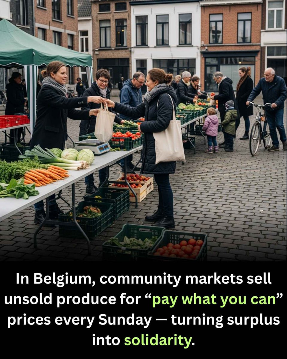 In Belgium, community markets are transforming food access through “pay what you can” Sundays. Unsold produce from local farms, grocers, and bakeries is set out in pop-up stalls across parks and town squares. Instead of prices, a simple sign invites people to give what they
