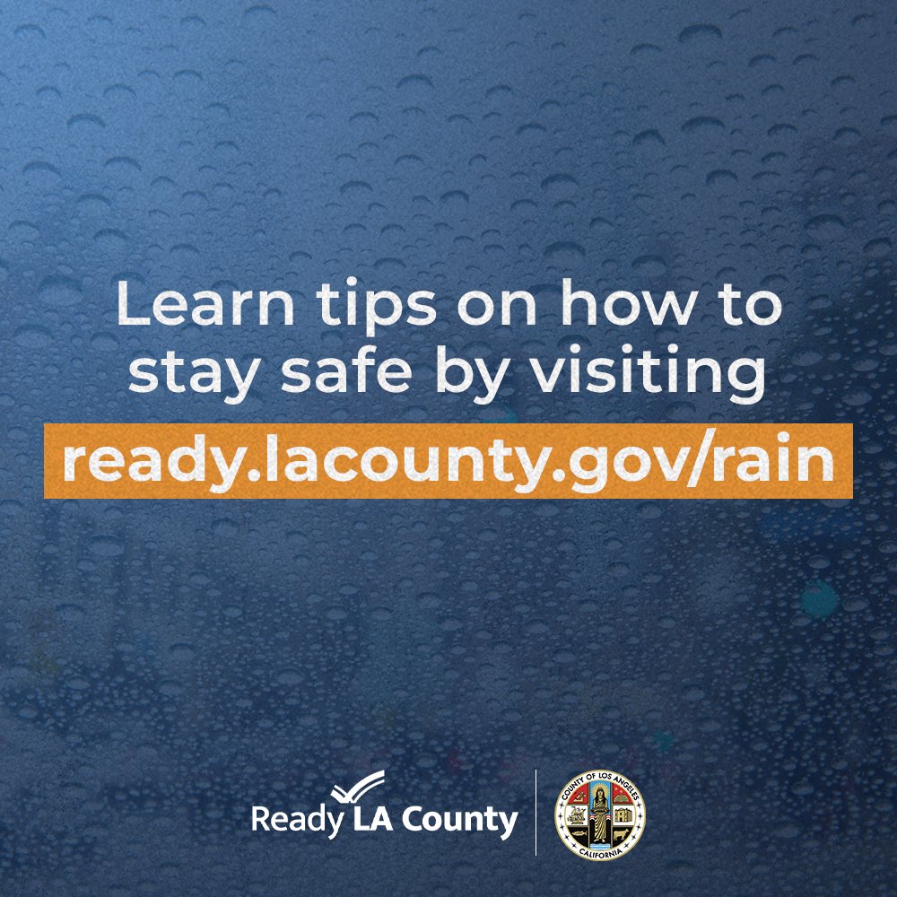 CountyofLA's tweet image. 🌧️ Storms are expected tonight across }#LACounty. Get safety tips and preparedness info at Ready.LACounty.gov/rain

📍A Flood Watch is in effect starting tonight through Saturday evening. Get helpful info at Ready.LACounty.gov/flooding

Official updates: LACounty.gov/emergency