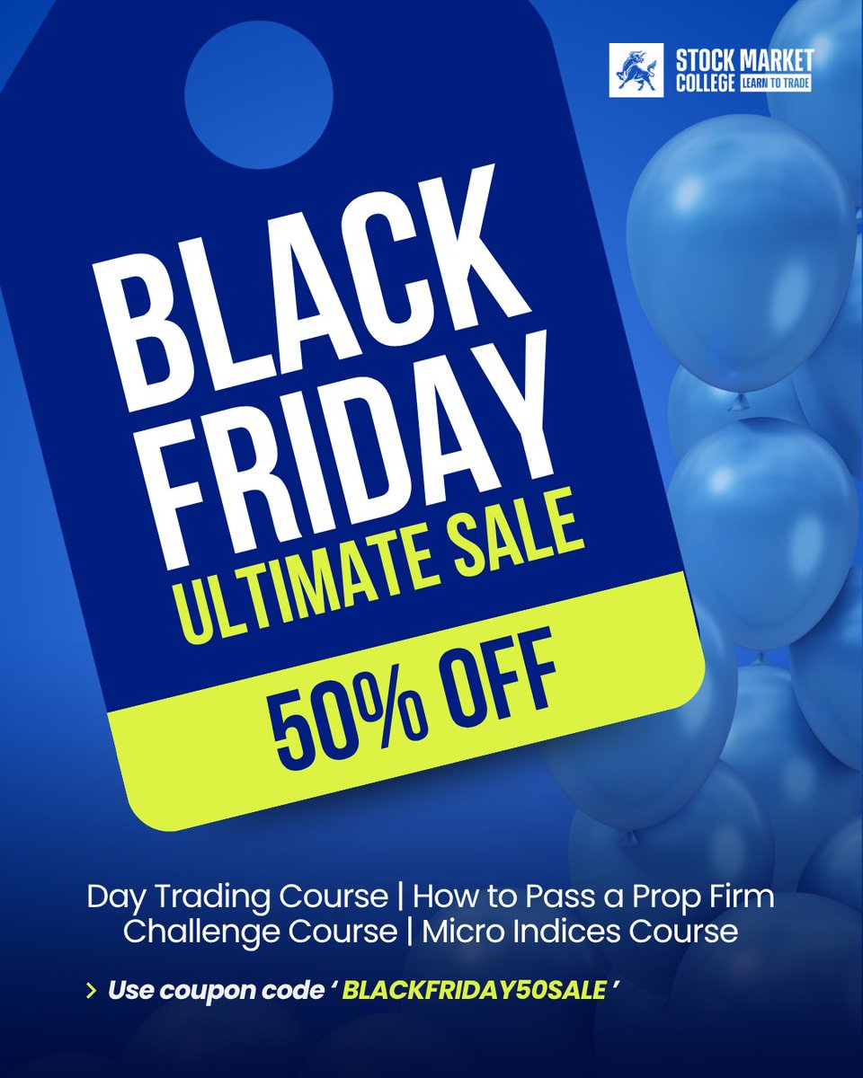 StockMarketClg's tweet image. 🚨 BLACK FRIDAY MADNESS! 🚨
Get 50% OFF all trading courses, including:
Day Trading | How to Pass a Prop Firm Challenge | Micro Indices

Level up your trading skills for half the price!
Use coupon code BLACKFRIDAY50SALE before it’s gone!

#blackfriday #learntotrade #smarttrading