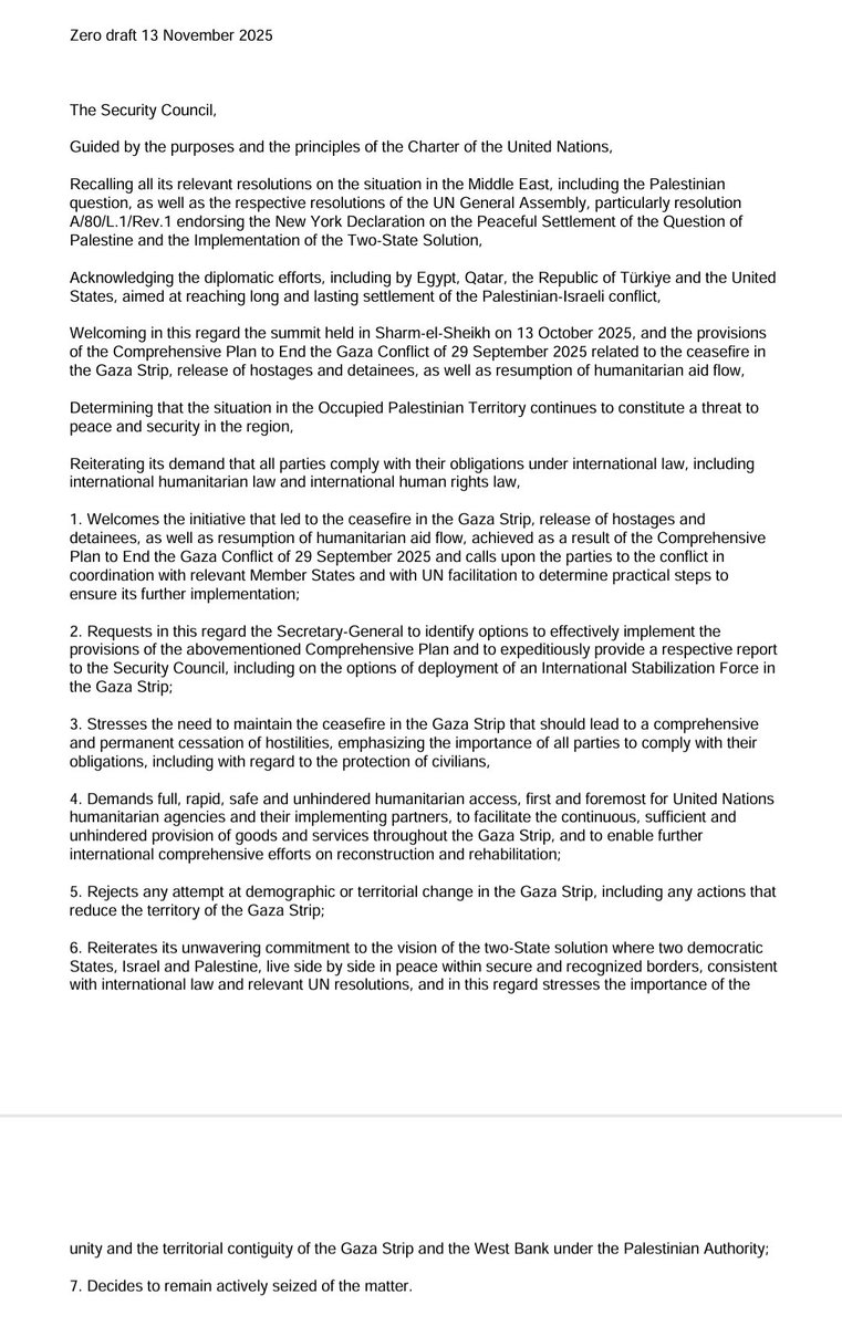 🚨🚨🚨Russia on Thursday rejected the U.S.-led draft UN Security Council resolution on the Gaza international stabilization force and presented its own draft resolution on Gaza. See full text here👇👇👇