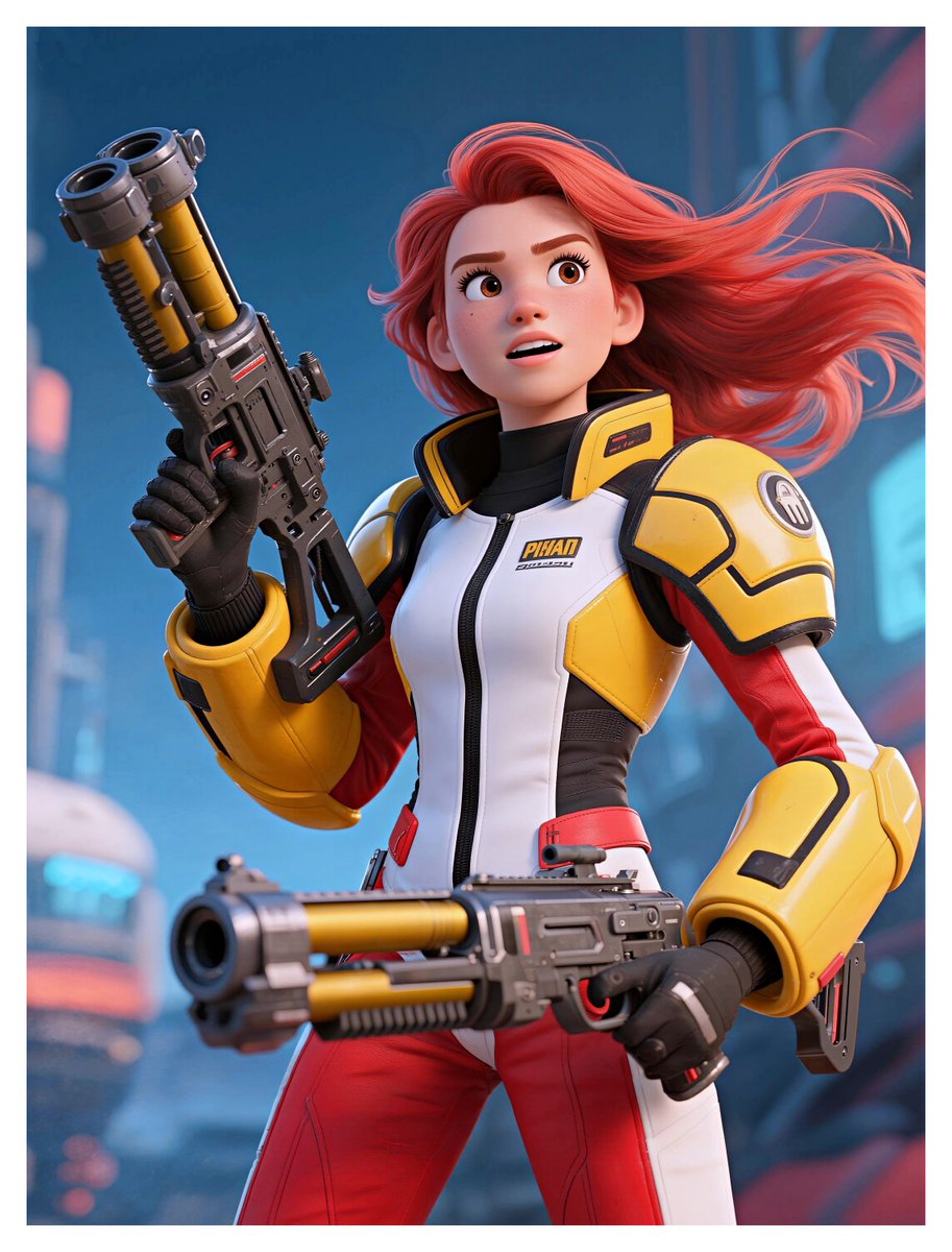 Girl with two rifles🔫🔫

ライフルを両手で一丁ずつ扱えるよう
パワードプロテクターを装着している。
これによりライフルの体感重量を80%
カットすることに成功（BOWL社製）

※訓練された兵士のみが扱える装備