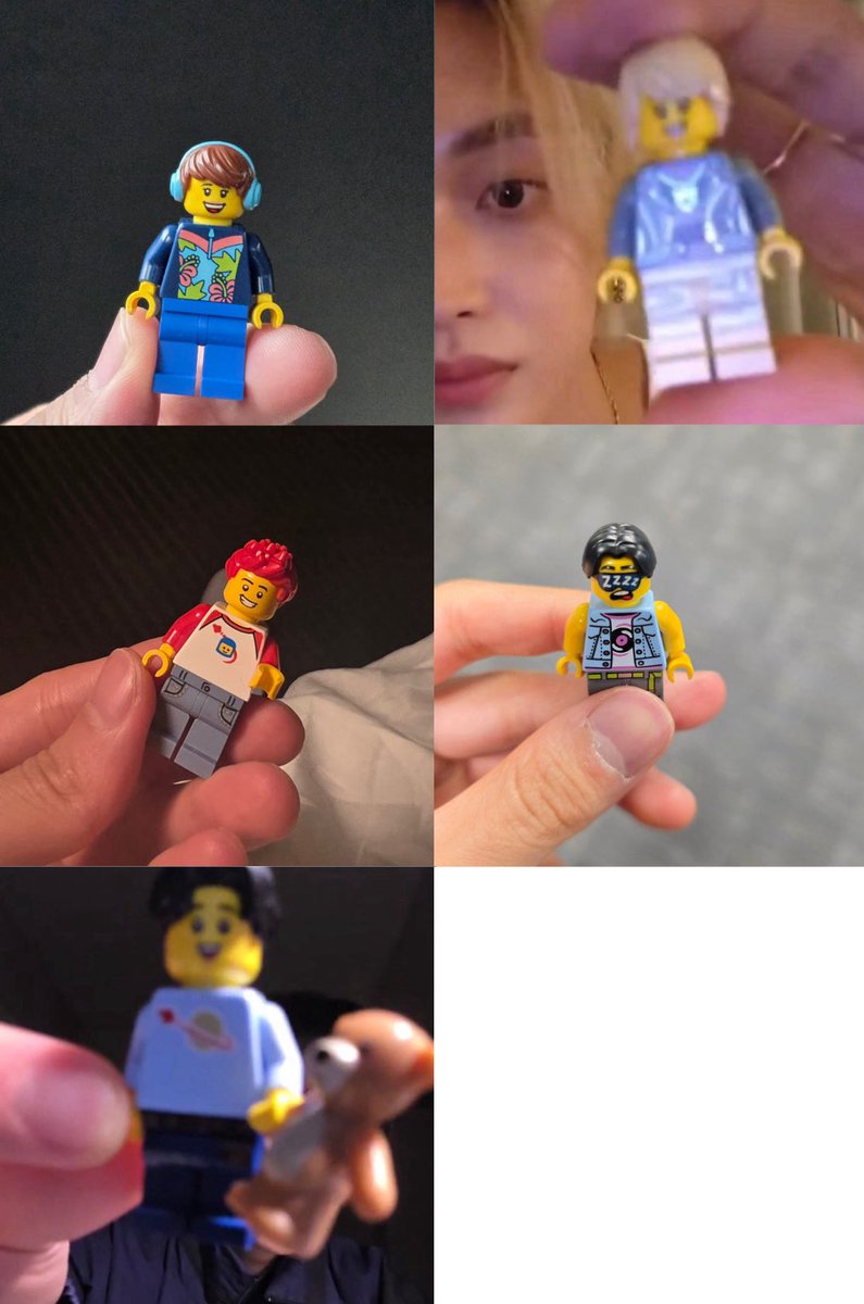 타로: 패셔니스타다운 옷+헤드셋
원빈: 락스타
소희: 빨머 머리카락부자+똑닮은입
은석: 14시간도 잘수있는 Zzzz.. 푸데데안대
앤톤: 행성이잇는옷 .. 한손엔 곰돌이♡
성찬: 잃어버리지않앗길....

레고라이즈 출시했다고 믿어도될정도의 싱크로율..
특히 또토리 레고에서도 완전키즈같이생겻듀😁🥰