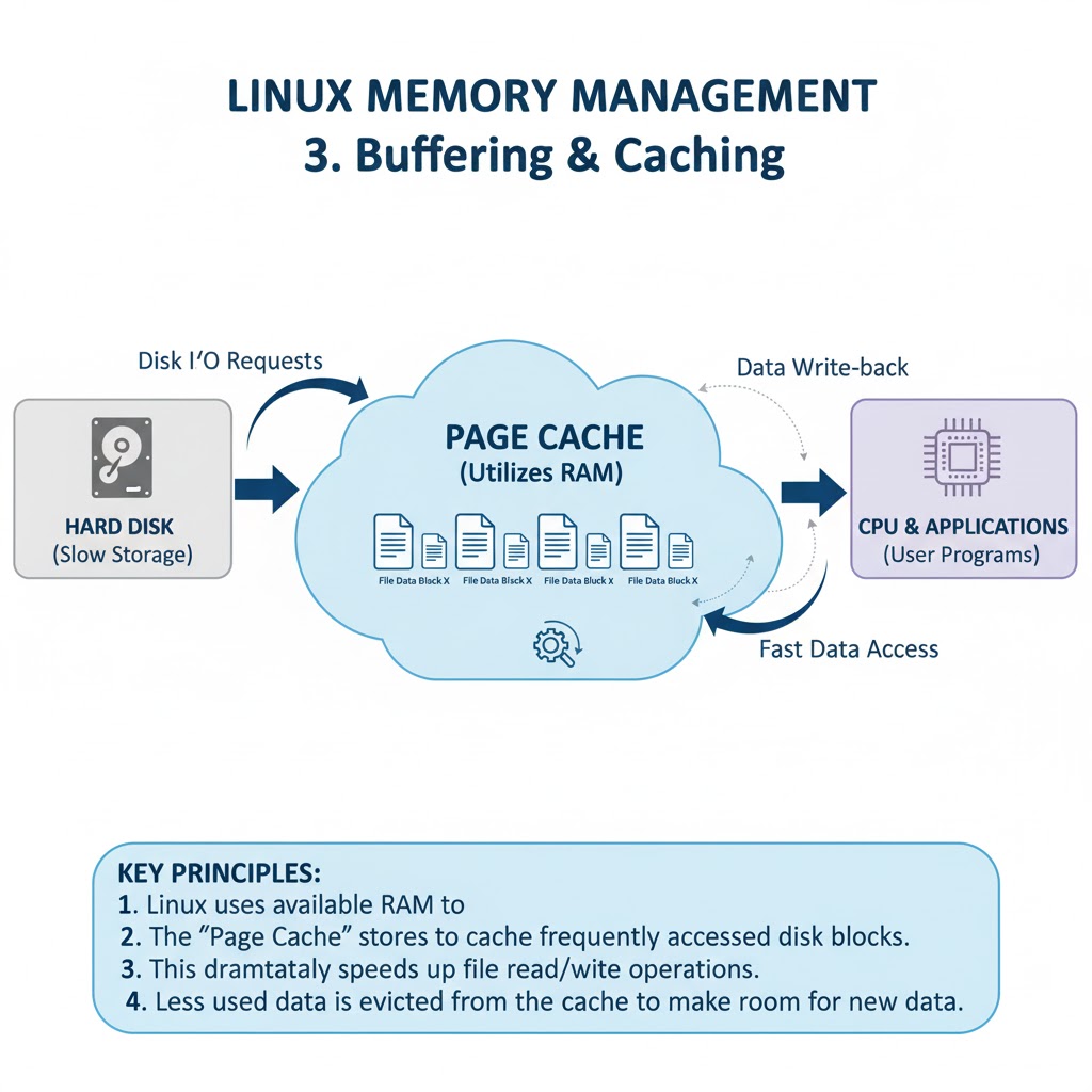 e_opore's tweet image. Linux Memory Management

1. Introduction.

→ Linux Memory Management controls how the operating system uses RAM, swap space, and virtual memory.
→ The kernel ensures every process gets the memory it needs while maintaining system stability and performance.
→ Linux uses a…