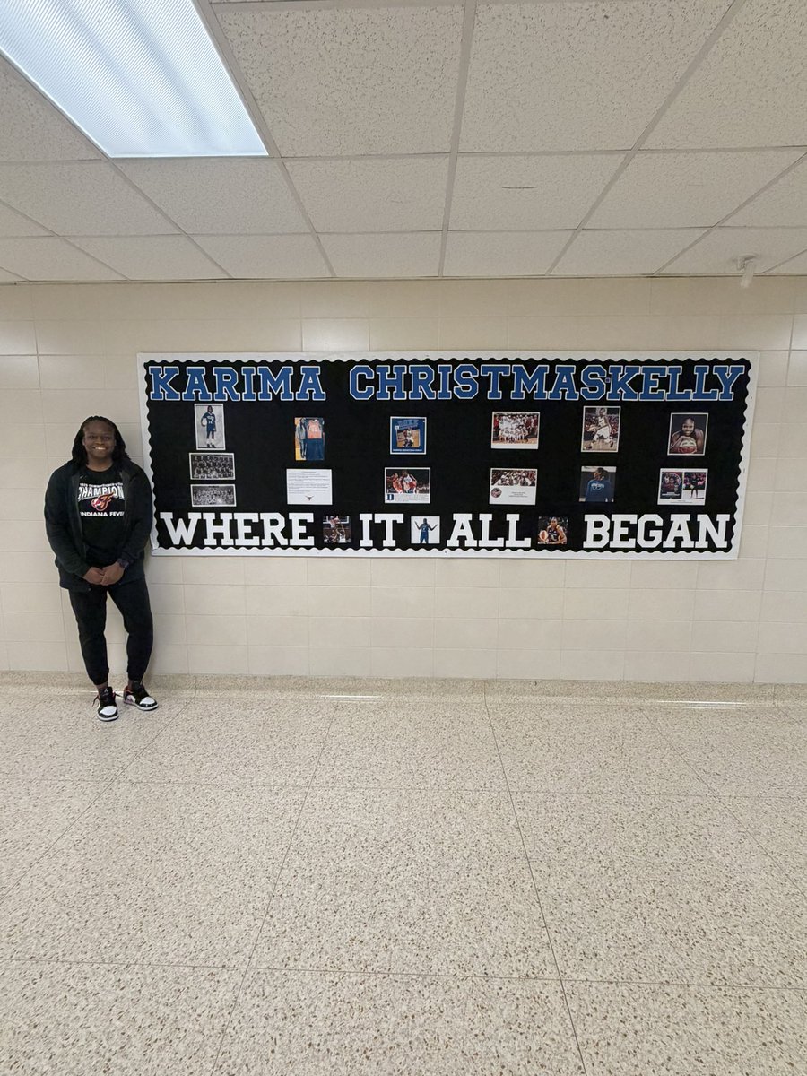 A proud @bhiladybears alum and <a href="/Dobie_GBB/">DoBiE GBB</a> C/O ’07 grad Karima Christmas-Kelly made a visit today. After Dobie, she continued to play at Duke U, played in the #WNBA &amp; is now an assistant coach for <a href="/IndianaFever/">Indiana Fever</a>. Thank you to for sharing your inspiring story to #BHIAthletics.