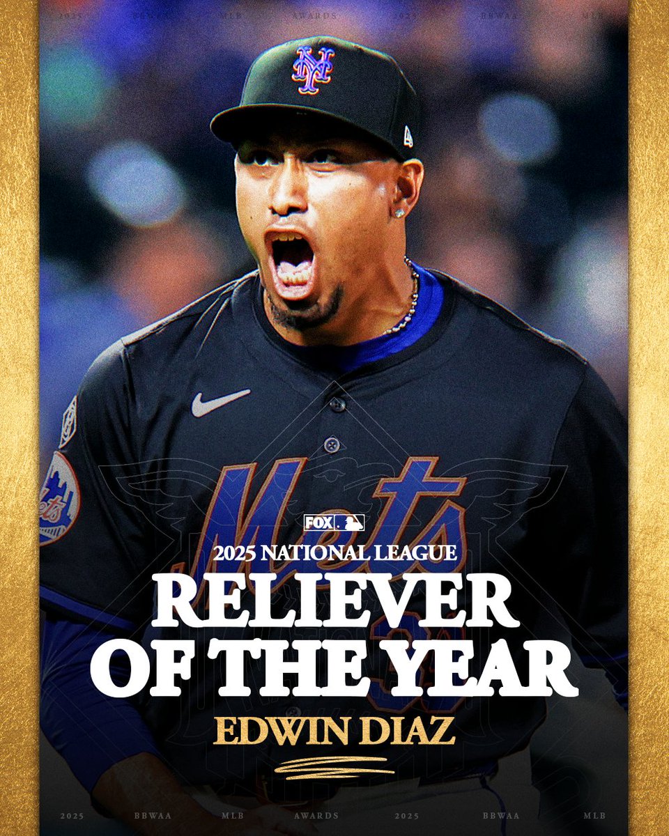 MLBONFOX's tweet photo. Edwin Diaz is the 2025 NL Reliever of the Year! https://t.co/ksHGVWatt7