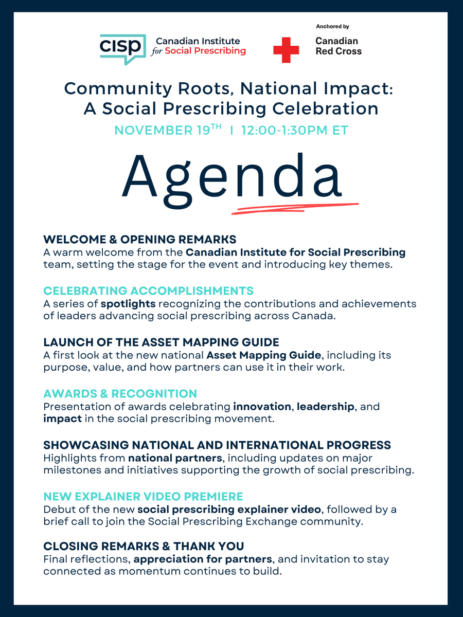 CISP_ICPS's tweet image. Only 6 days to go! 🎉 If you haven’t registered yet, now’s the perfect time. Join us on November 19th at 12 PM EST for Community Roots, National Impact: A Social Prescribing Celebration.

We’ll come together to reflect, learn, and celebrate the changemakers driving social…