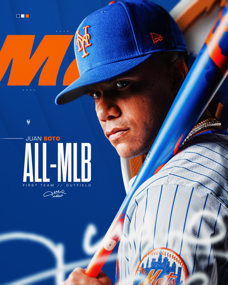 Mets's tweet image. Juan Soto has been named to the All-MLB 1st Team! 🔥