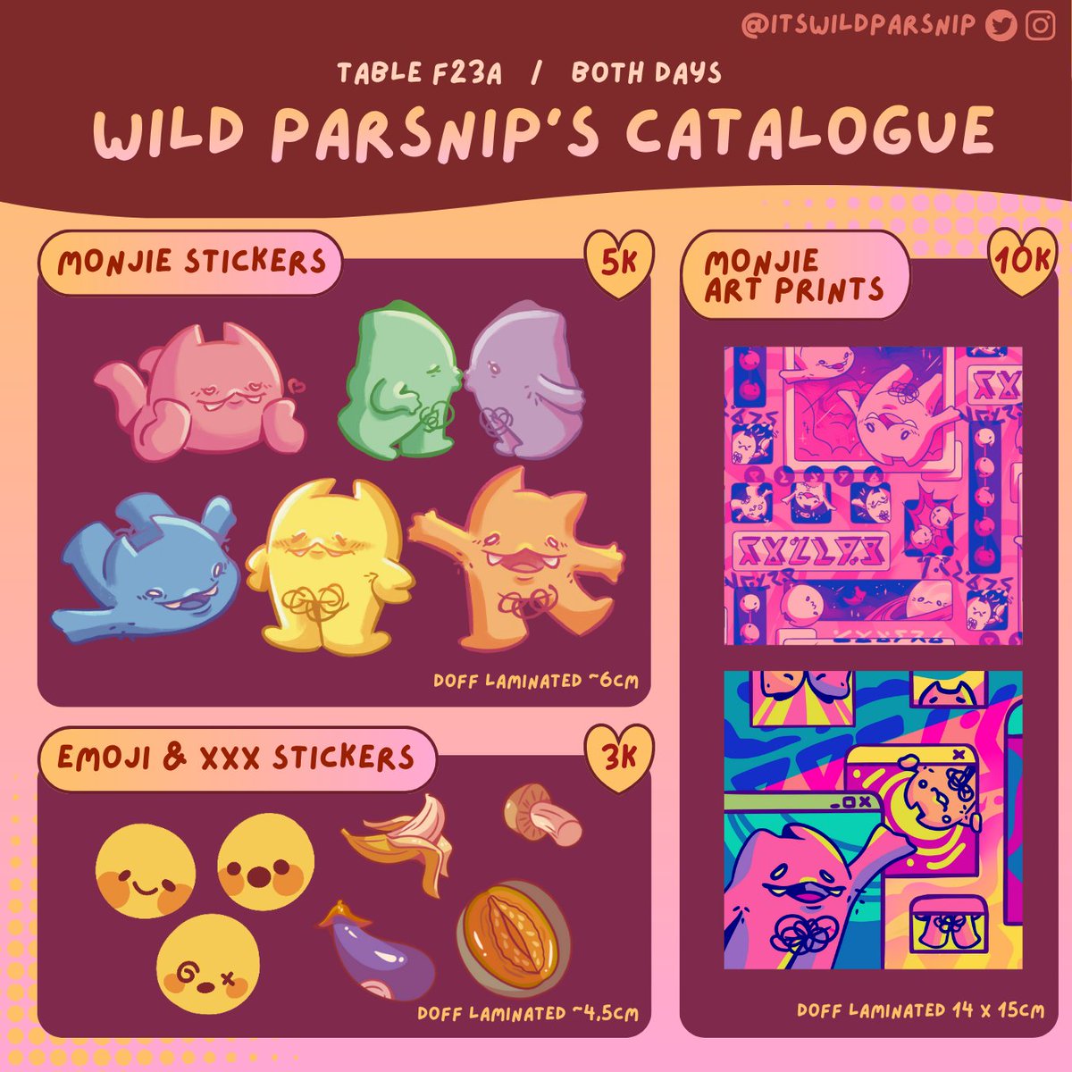 itswildparsnip's tweet image. [💗&amp;amp;🔁 appreciated💏]

Super mendadak‼️‼️ My OTS only CF21 catalogue !!

📅15 November 25 (Day 1 &amp;amp; 2)
❣️F23-A I.O.U.
💌 Emojis, FSRD ITB Performances, and OC Art (Monjie!)

#cf21 #comifuro21 #comifuro21catalogue