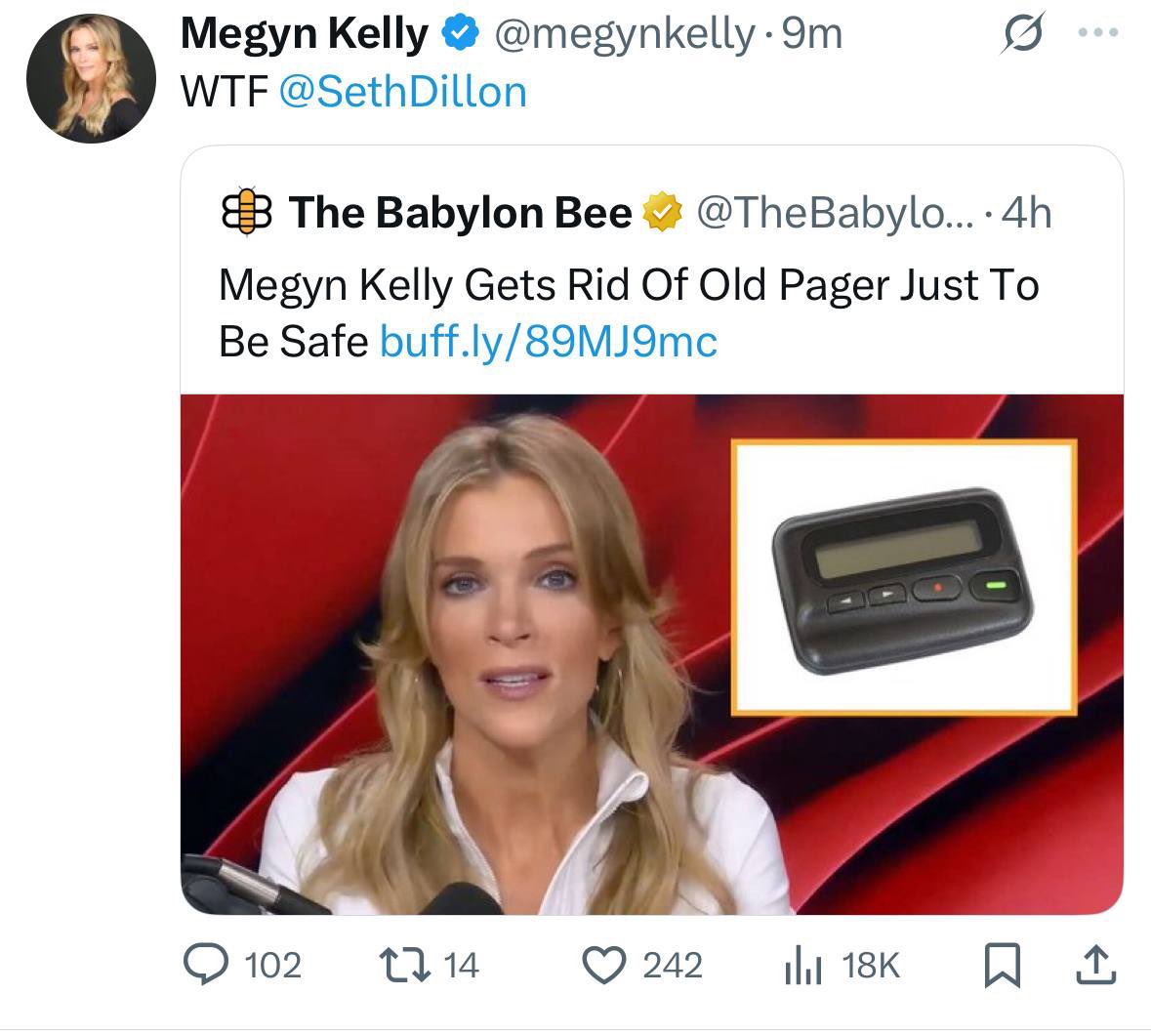 AviBittMD's tweet photo. Megyn Kelly causes CENSORSHIP by CALLING OUT LOYAL FRIEND™ Seth Dillon, must delete joke we are not allowed to find funny

YOU CANT TALK ABOUT THIS STUFF 🙃 https://t.co/Yy8CHKYqCi