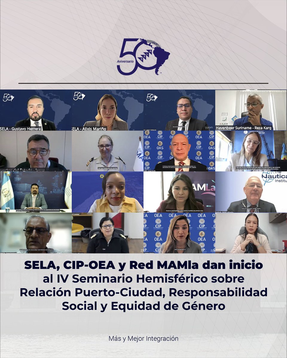 SELAInforma's tweet image. 🚢 El #SELA, a través de la @redpuertosdyc, en colaboración con la Comisión Interamericana de Puertos (CIP) de la @oea_oficial y la @RedMAMla, dieron inicio este jueves al IV Seminario Hemisférico sobre Relación Puerto-Ciudad, Responsabilidad Social y Equidad de Género:…
