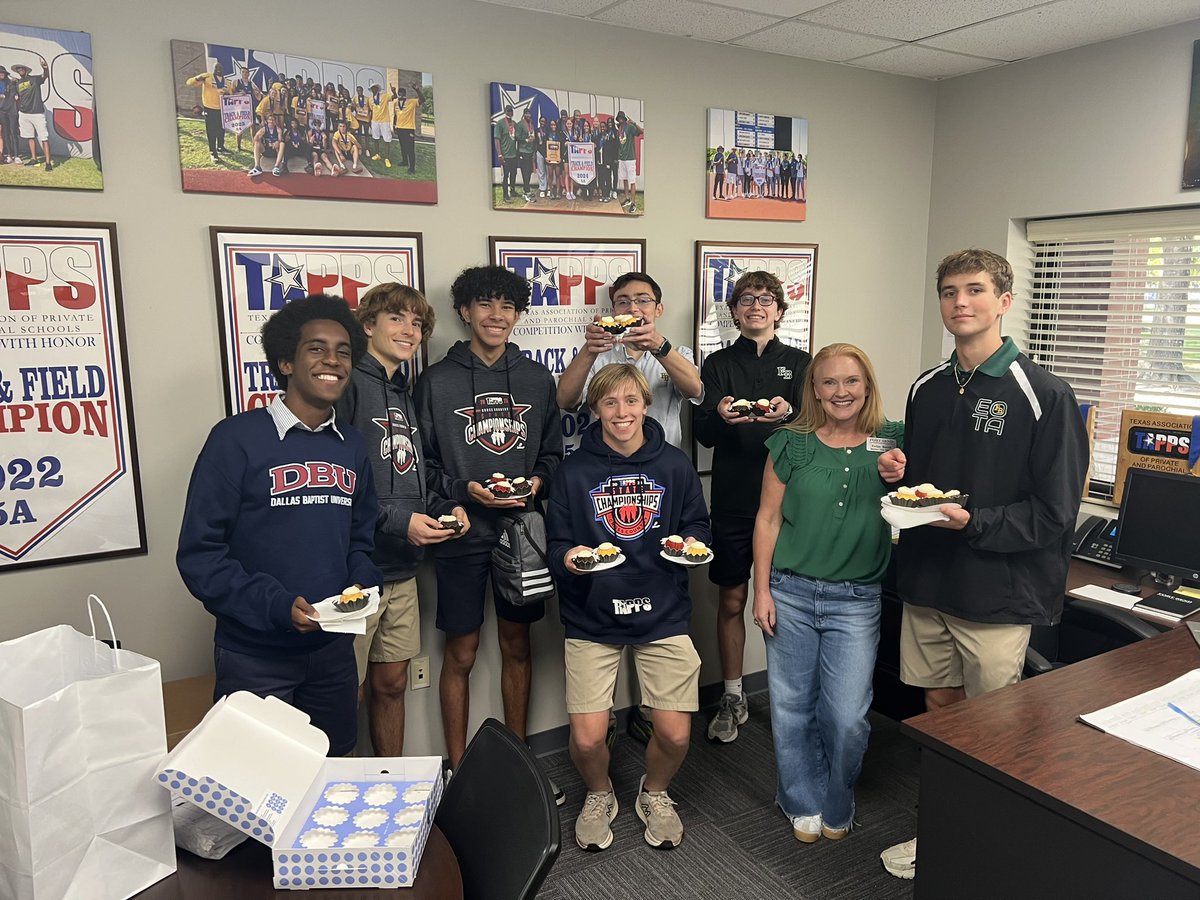 Thank You to our amazing Athletic Booster Club for blessing  the TAPPS 5A State Runner-Up XC team with“bundtinis” from <a href="/nothingbundt/">Nothing Bundt Cakes</a>.
Yesss they deserve the bundtinis after a stellar season, the BEST finish in school history.
<a href="/FBCAathletics/">Fort Bend Christian Academy Athletics</a> <a href="/FBEagles/">Fort Bend Christian Academy</a>