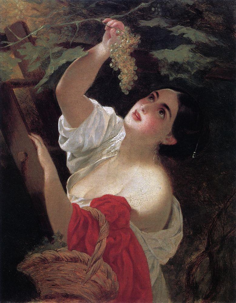 She looks like she knows where the good stuff in life is...and she looks like she's found some of it. 😋 "Italian Midday" by Karl Bryullov.

#art #traditionalart #painting #oilpainting #beautifulwoman #beautifulgirl