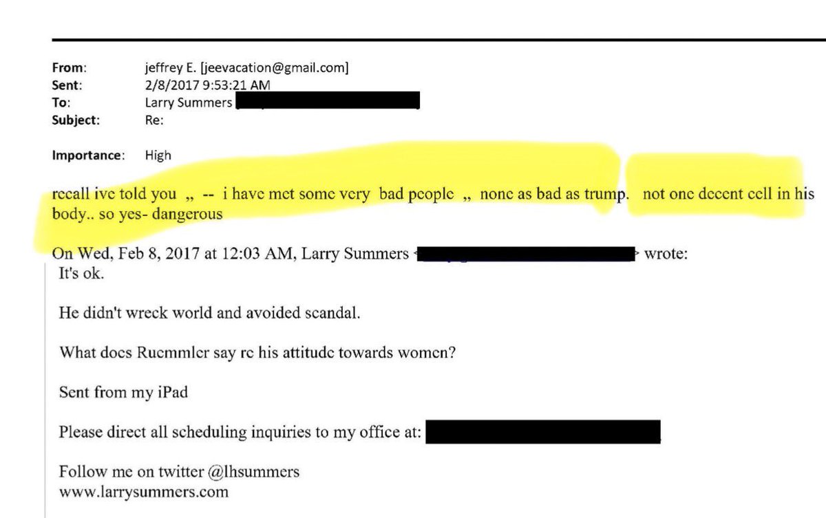 laozhouhengmei's tweet photo. 爱泼斯坦在给前财政部长Larry Summers的一封邮件当中说道：

“我遇到过一些非常坏的人，但他们没有一个像川普那么坏。他身体里连一个善良的细胞都没有。所以，是的，他非常危险。”

当一个儿童强奸犯都认为你是他一生中见过最坏的人，你就知道，你真的肮脏到极点了。 https://t.co/UdpDWGISq8