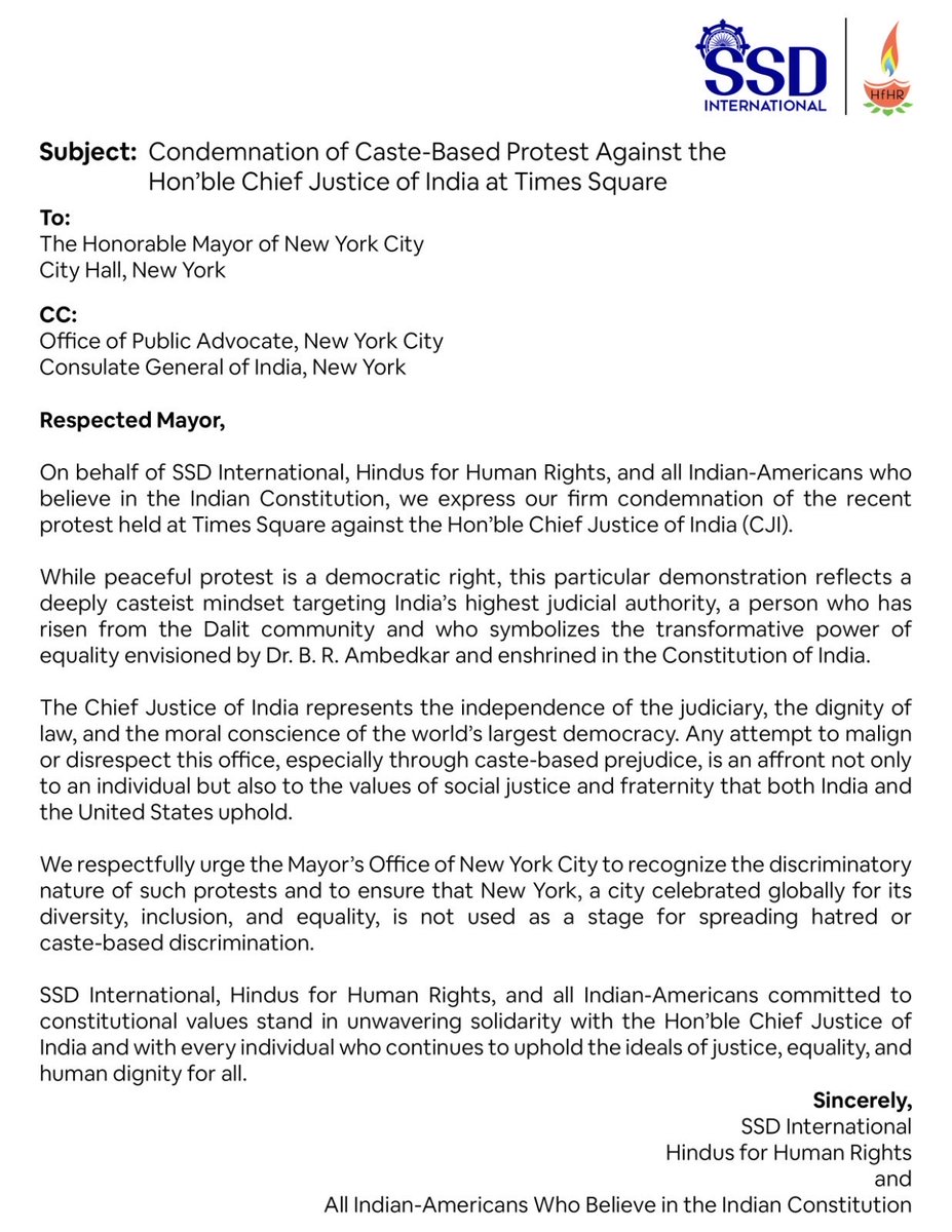 vikas_tatad's tweet image. Condemnation of Caste-Based Protest Against the Hon’ble Chief Justice of India at Times Square, NYC.
We stand united for justice, equality, and constitutional values envisioned by Dr. B. R. Ambedkar. 
petition: ￼c.org/S4KCxJSRjt