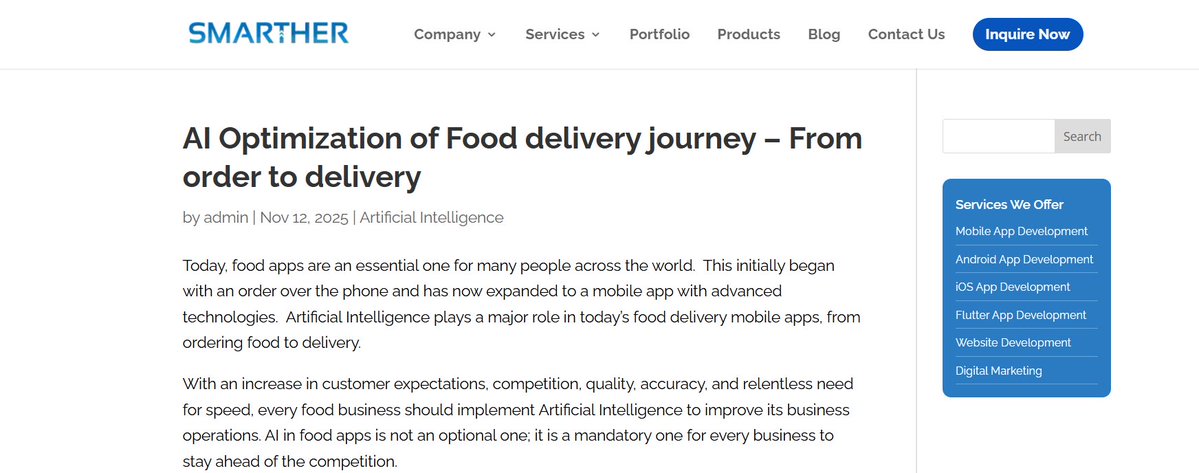 smartherteam's tweet image. AI Optimization of Food delivery journey – From order to delivery smarther.co/artificial-int… #smarther #appdeveloper