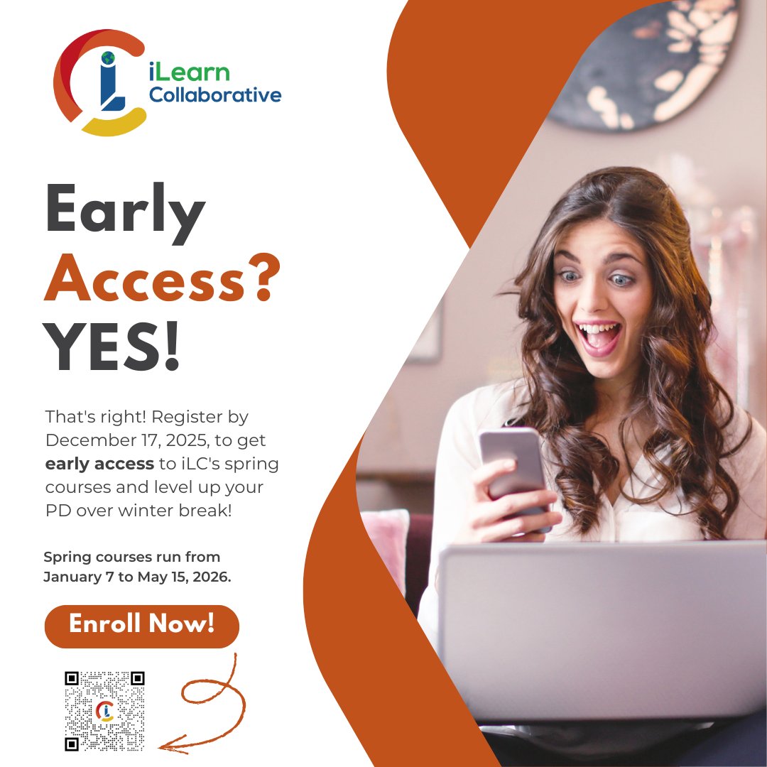 ilearncollab's tweet image. Register by Dec. 17 to get early access to spring courses! 
#SpringIntoLearning #LevelUpYourPD #WinterBreakWins #PDYourWay