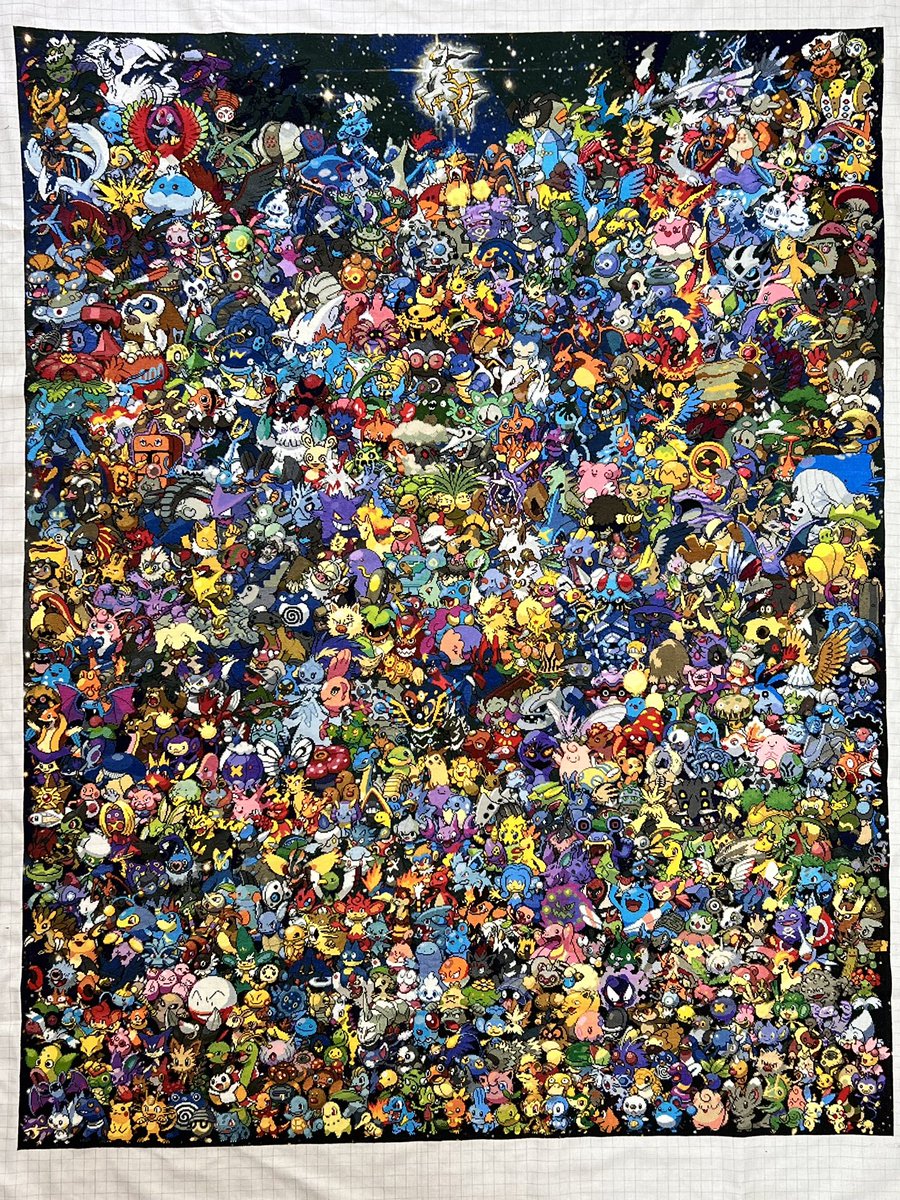 いつもご覧いただきありがとうございます😊
刺し終えた全体像
額装は無理なのでタペストリーに仕立てます
2020年8月30日〜2025年11月3日
18ct、DMC234色
縦141㎝×横112㎝
#クロスステッチ #ポケモン