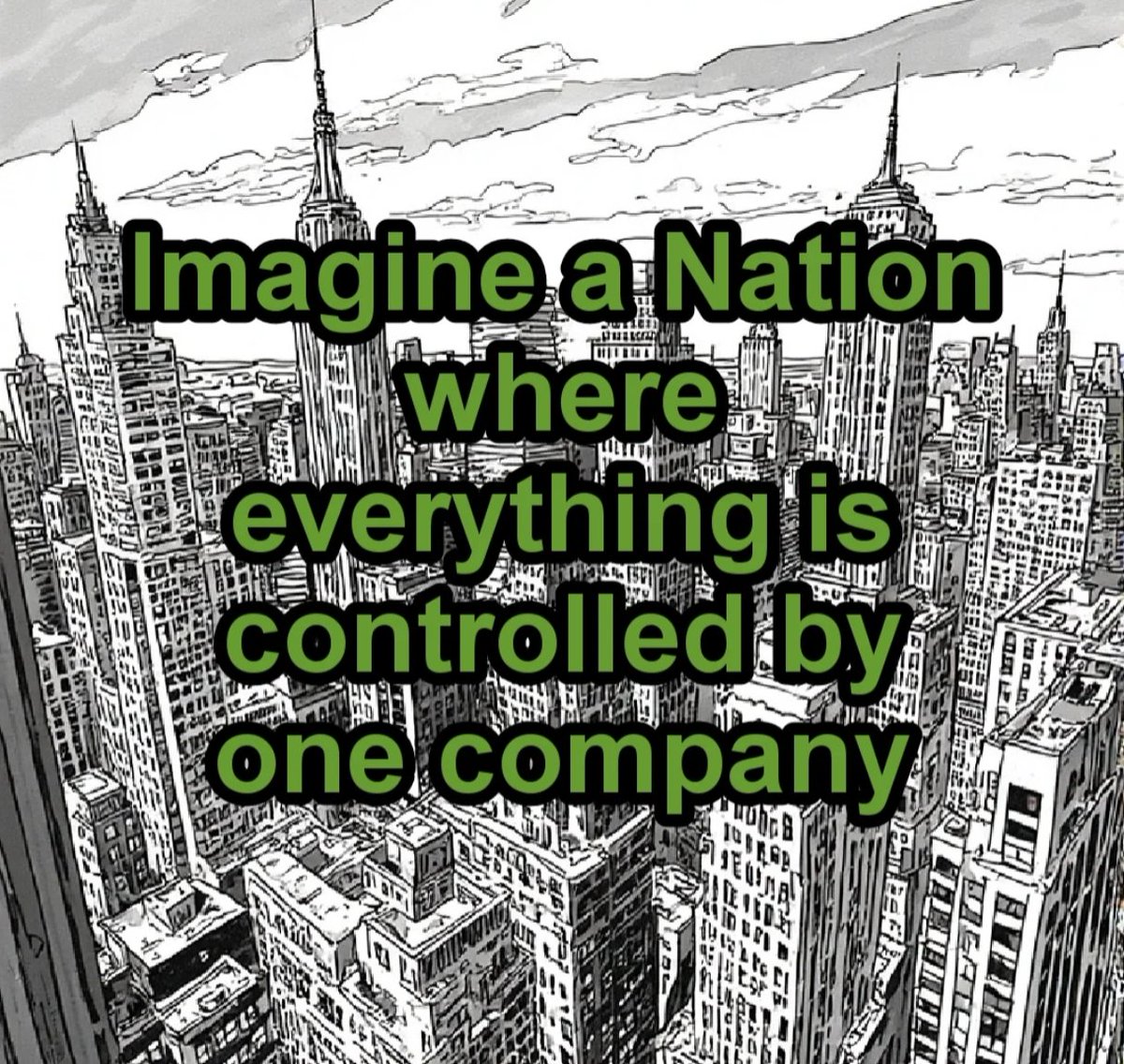 People see this and think dystopian fiction. 

That already exists, it is called the federal government. 

One monopoly for money, security, schooling, health rules, and surveillance, run by people who gain budget and power when life gets worse for you. 

A private monopoly still
