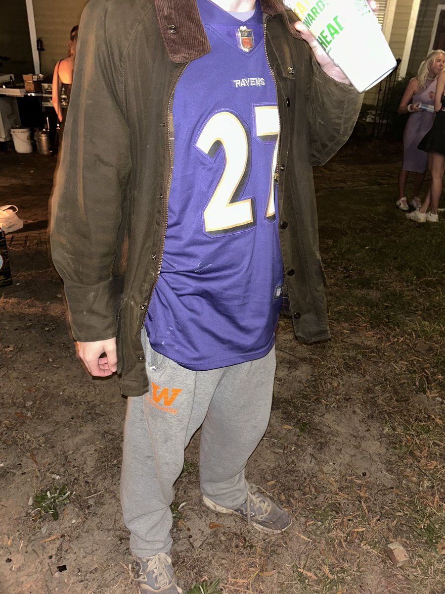 Woodberry lacrosse sweatpants, Barbour, and ray rice jersey? Might be the douchiest fit of all time