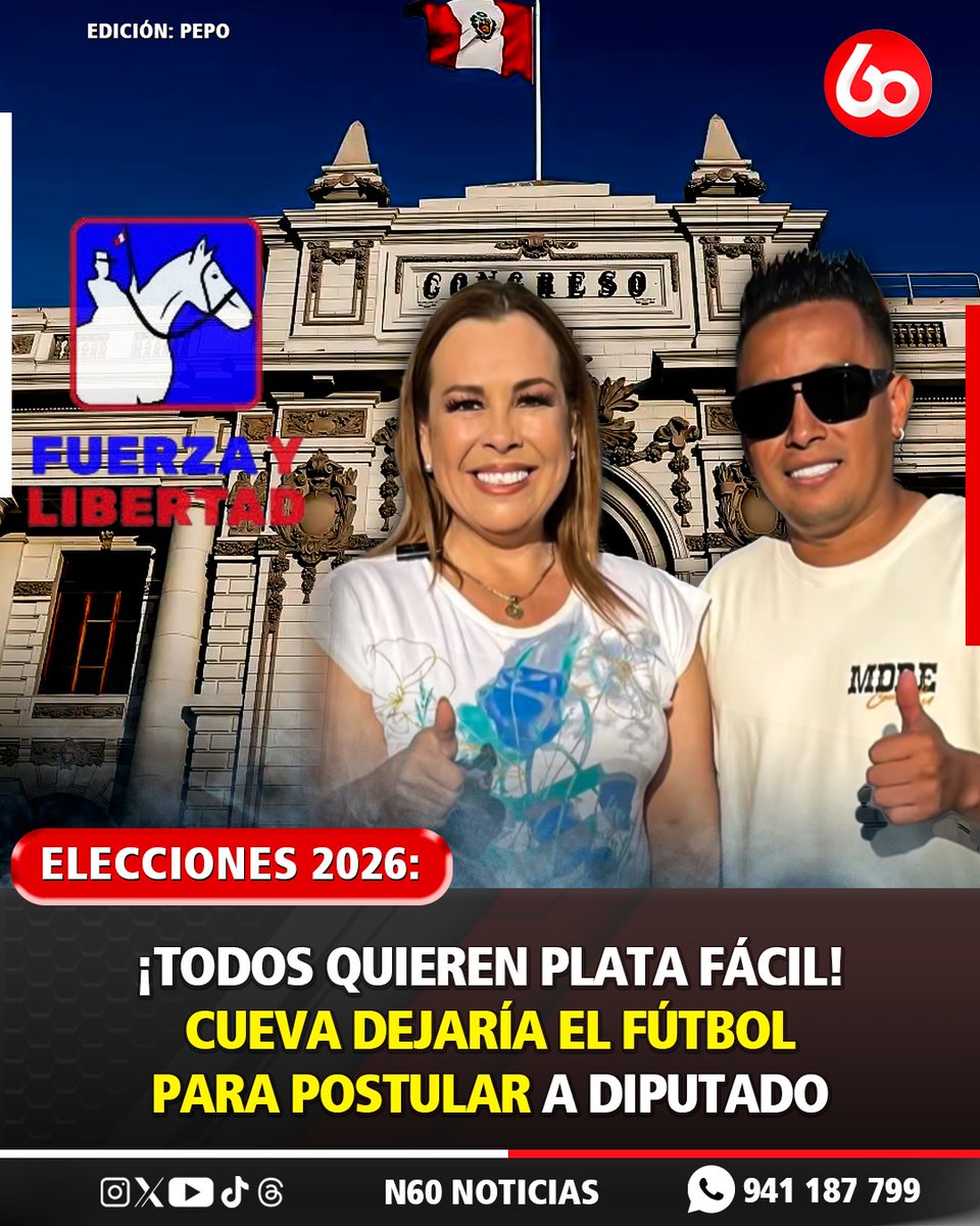 N60Noticias's tweet image. 🎙️#N60Noticias| Christian Cueva, jugador liberteño, aún en el Emelec de Ecuador, publicó en sus redes sociales que participaría en las Elecciones Generales del 2026 con Fuerza Libertad, partido de Fiorella Molinelli.

🚨 Más detalles en comentarios 👇🏽