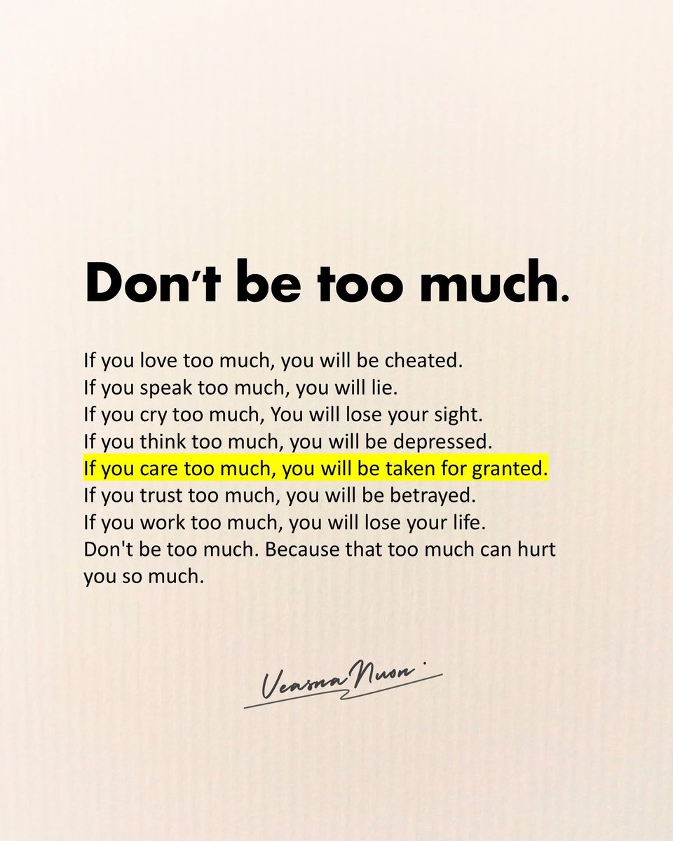 <a href="/FootballXtra0/">Football Xtra™</a> Good men always lose in relationships , 

Always remember this fellas :

"DON'T BE TOO MUCH"