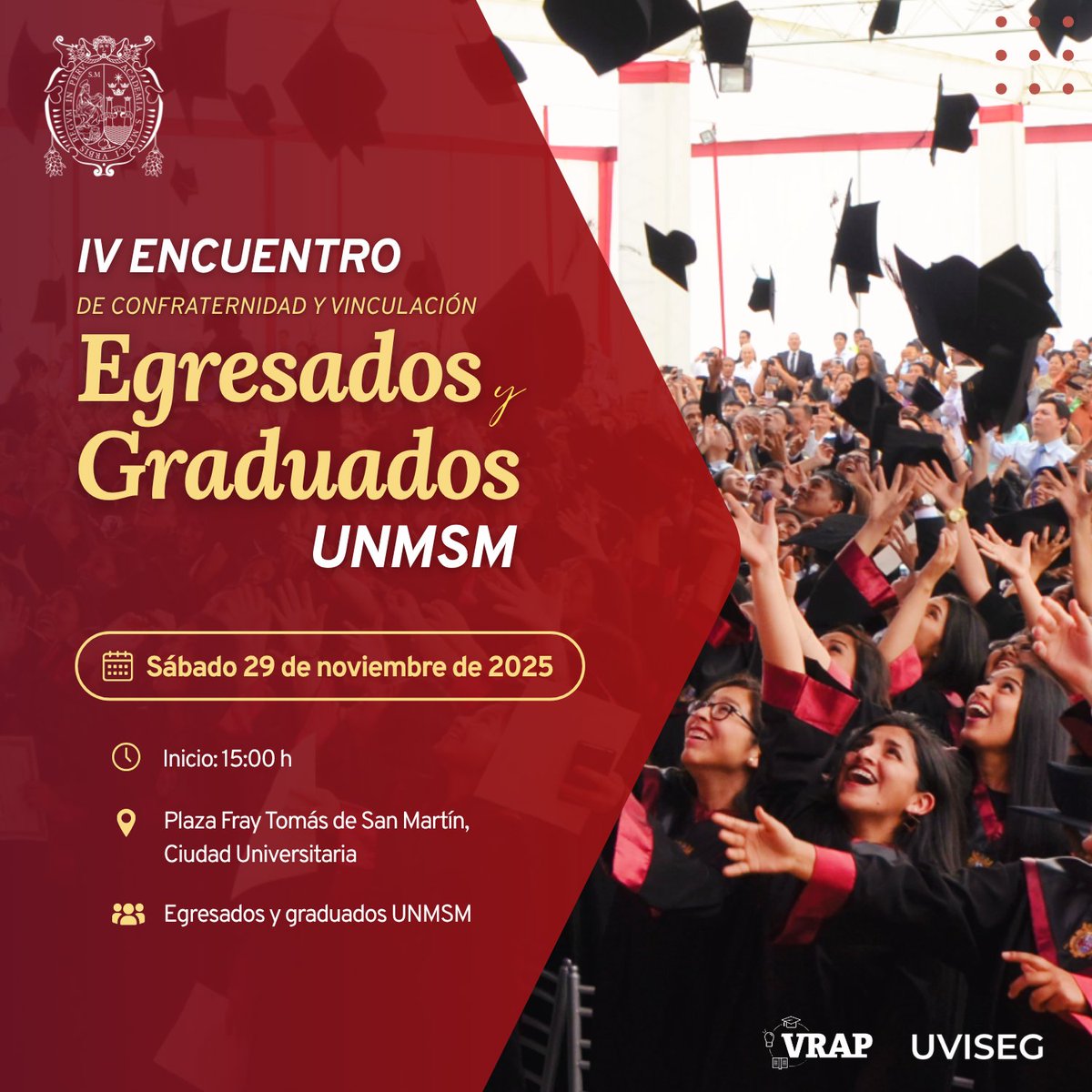 BioUNMSM's tweet image. 🎓 ¡Encuentro de Egresados Sanmarquinos! La UNMSM, a través del Vicerrectorado Académico de Pregrado, invita a todos sus egresados al IV Encuentro de Confraternidad y Vinculación de Egresados y Graduados UNMSM.
📝 Inscríbete aquí: forms.gle/j5WUWkEDSNbsEf…