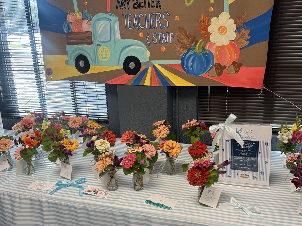 LibraryAHCES's tweet image. World Kindness Day was magical✨. We remembered &amp;amp; honored Kellyanne today by spreading kindness like confetti🎉! Thank you Lawson for gifting our library a book about Kindness💜📖! Thank you Lytal family for gifting all of CE’s teachers with such beautiful 💐’s &amp;amp; notes on our 🚙!