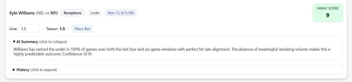 SweatAnalytics's tweet image. New York Jets @ New England Patriots

Kyle Williams UNDER 20.5 Receiving Yds
Kyle Williams UNDER 1.5 Receptions
TreVeyon Henderson OVER 102.5 Total Yds
Stefon Diggs ANYTIME TD
Breece Hall ANYTIME TD