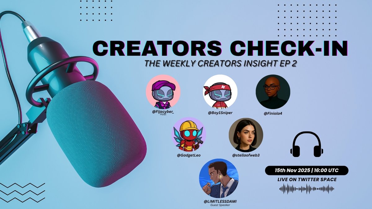 GM, Creators.

This week’s edition of Creators Check-In is locked in.

Topic: How to Stand Out in the Current InfoFi Cycle.
With how crowded the space is right now, every creator needs this conversation.

We won’t be doing this alone, we’ll be hosting <a href="/LIMITLESSDAMI/">ℕOLIMIT🪼</a>, a creator