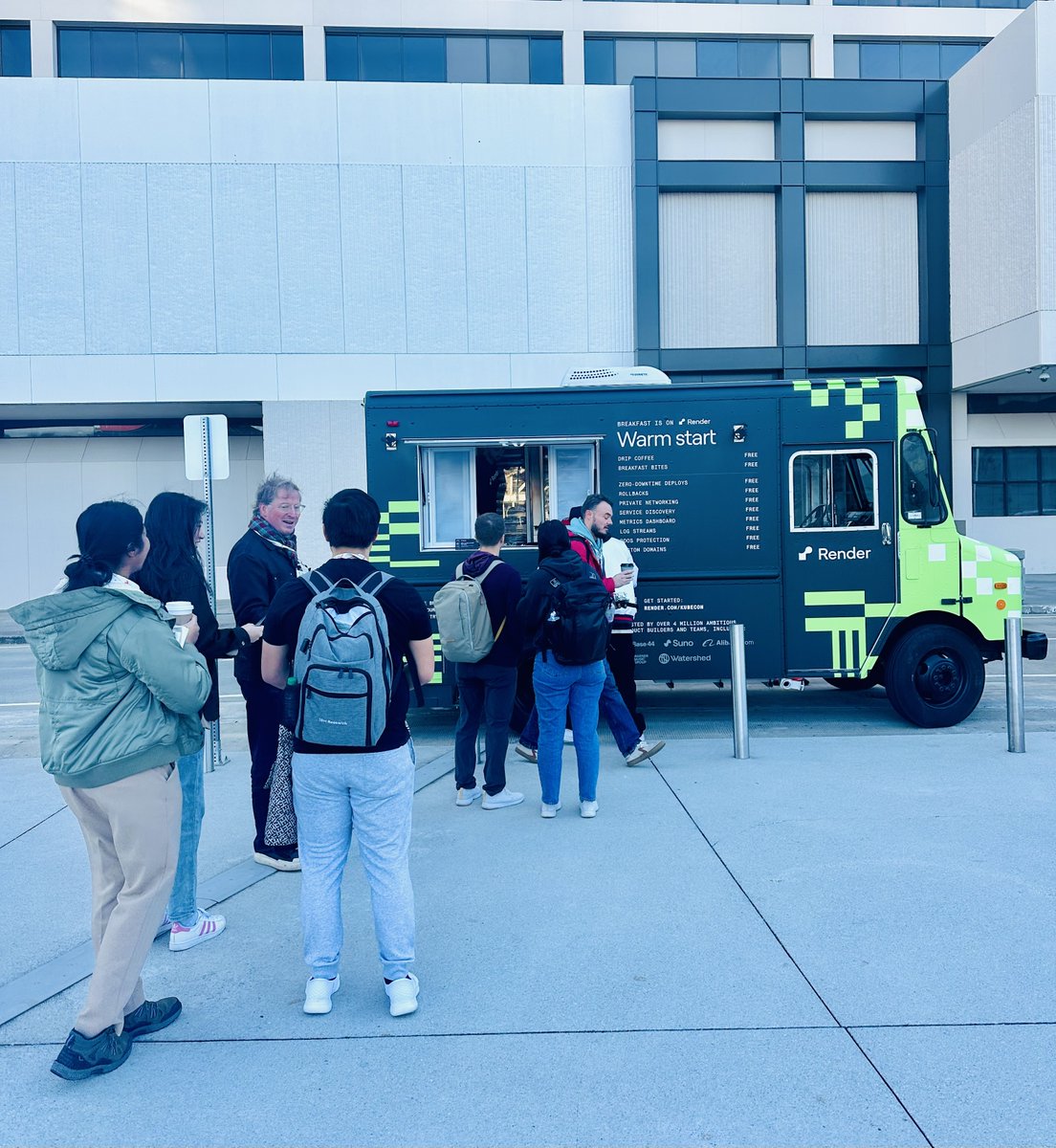 EliStaykova's tweet image. “Love your marketing&quot;
a dev, snapping a pic of the @render food truck.
Two words devs don’t usually pair: love + marketing.
But this week at #KubeCon? They did.

While most booths blurred into “cheaper, faster, better” purple sameness, we went the other way: fun, memorable, edgy