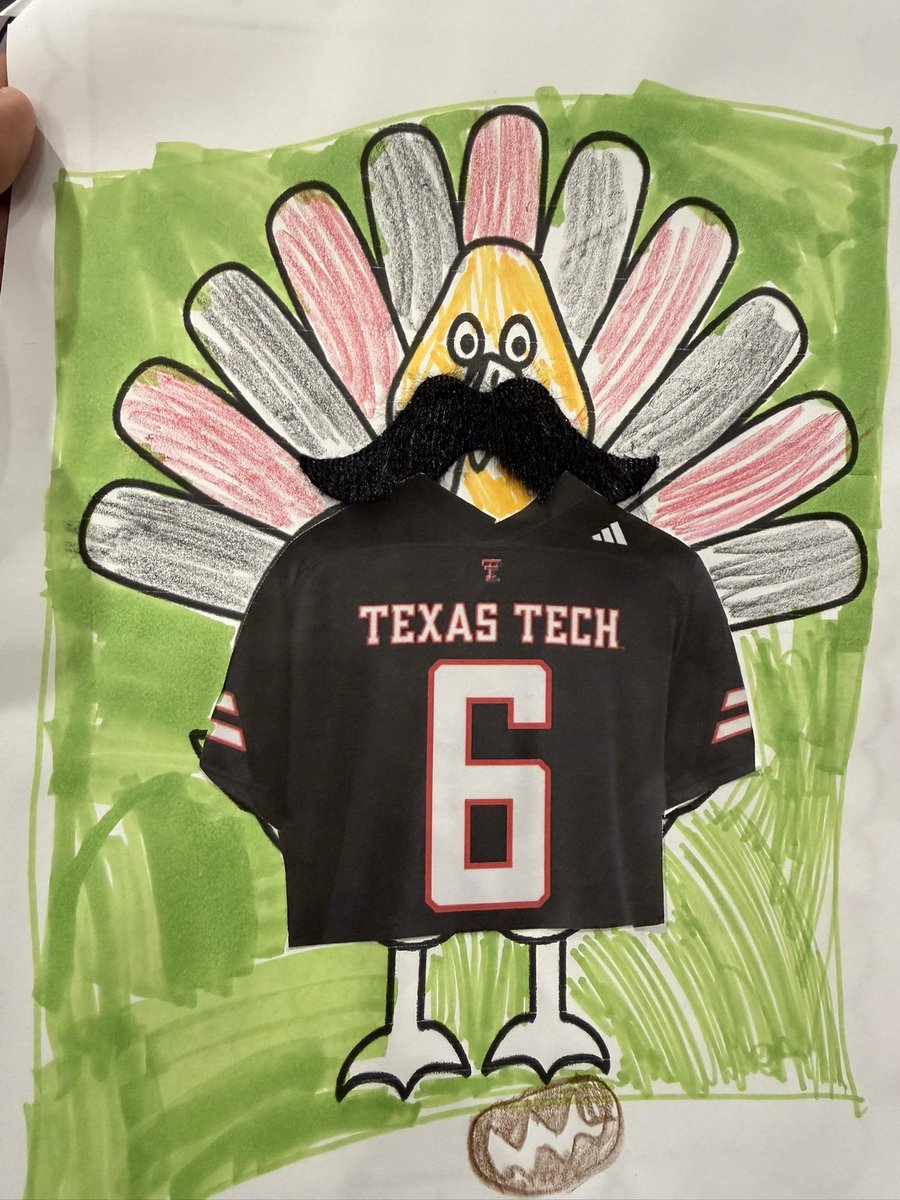Our guy, River, created this beauty at school this week.

He will be a great Red Raider one day! ❤️🖤👆🏼🖤❤️

<a href="/johncurry15_806/">John Curry🌵</a>, he really spruced up the stache for ya.