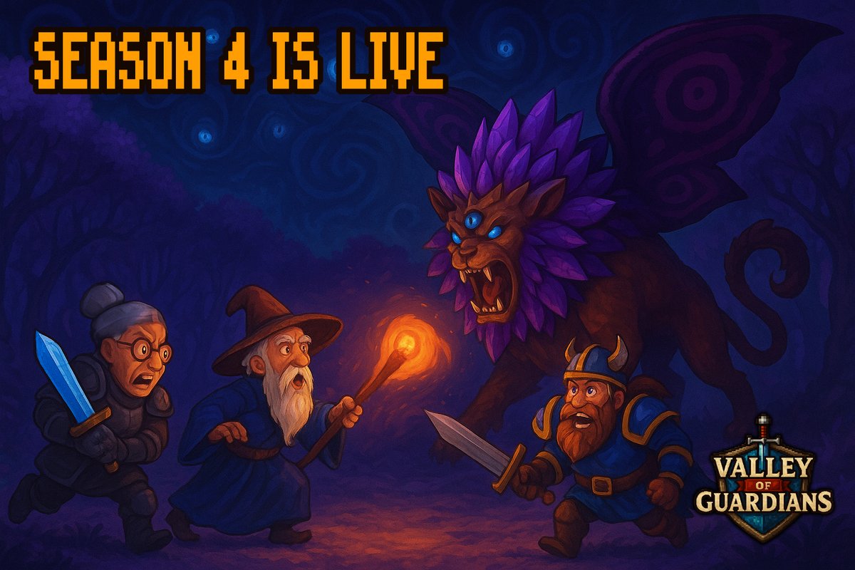 PlayVoG's tweet image. ⚔️ SEASON 4 IS LIVE! ⚔️

Nearly 6,000 USDT worth of rewards are up for grabs to start (more soon)!

Check out the new Fusion System, Granny Wheel, improved Attack System, and the new Boss + Guardian.

Start farming your VOG tokens and climb the ranks!

👉 valleyofguardians.xyz