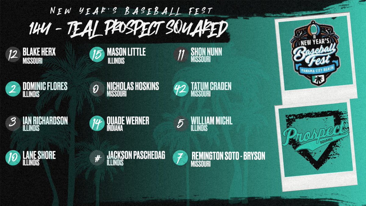 _YBNetwork's tweet image. 🚨 Roster Drop🚨

🌴⚾️Prospect Squared 14U - Teal Roster ⚾️🌴 

Congratulations to the following players on being selected to attend the 2025 New Year’s Baseball Fest

#P2Family