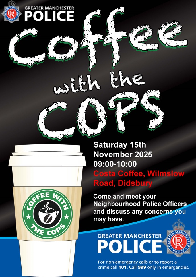 Come along for an informal chat with your local neighbourhood officers -we would like to talk to you about issues that affect you in the locality, including crime prevention advice and problems around antisocial behaviour.👮🏼‍♀️ ☕