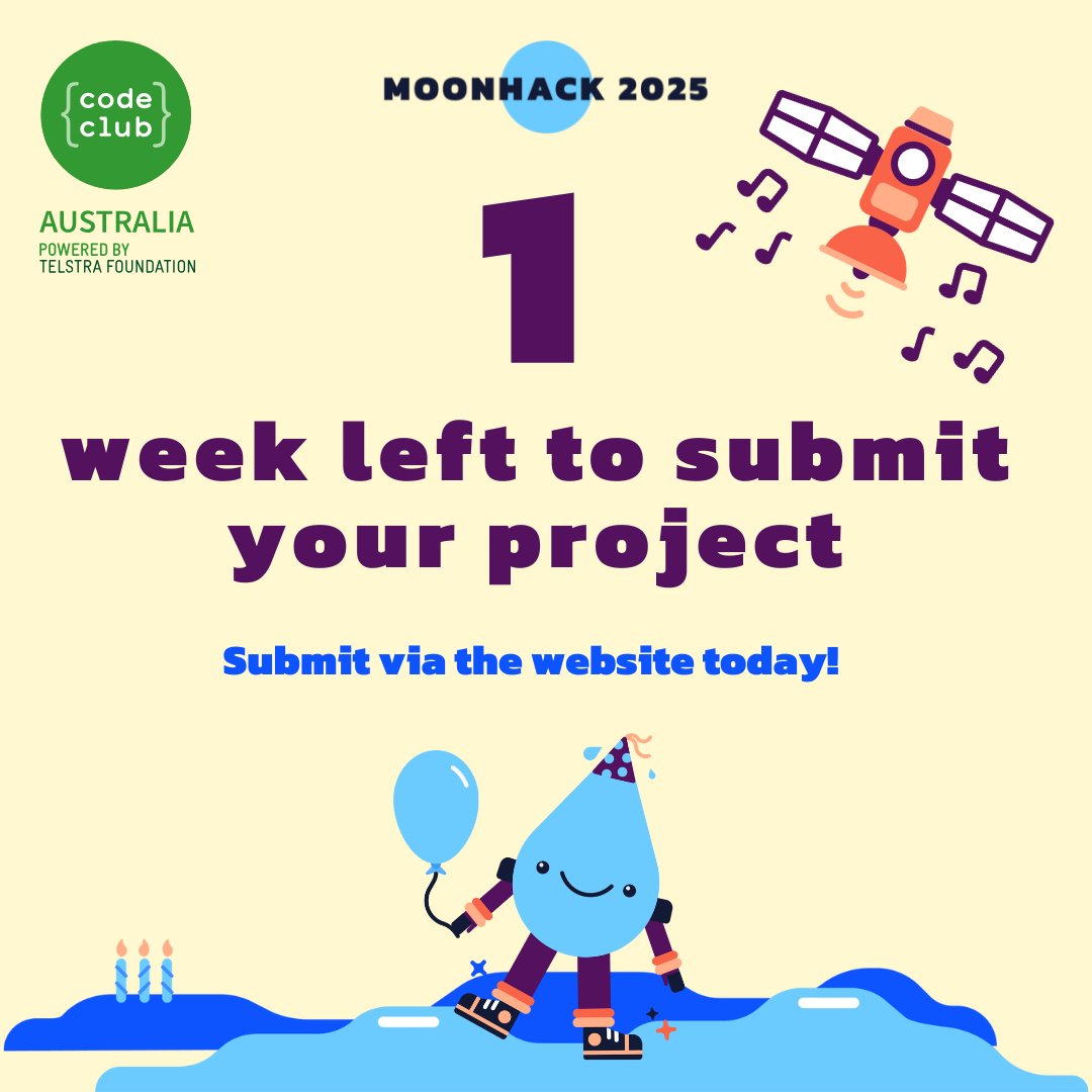 CodeClubAus's tweet image. You’ve coded. You’ve created. Now it’s time to submit!
If you took part in Moonhack, don’t forget to log your project and be counted in our global total! 🌍✨
✅ It only takes a minute
👉 Submit here: moonhack.com 
Let’s show the world what young coders can do!