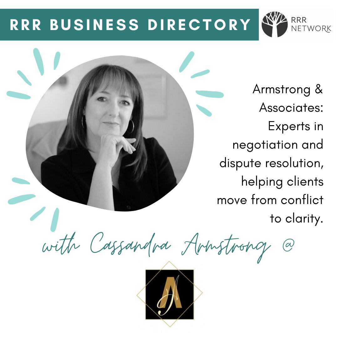 RRRNetwork's tweet image. 𝙍𝙍𝙍 𝘽𝙪𝙨𝙞𝙣𝙚𝙨𝙨 𝙎𝙥𝙤𝙩𝙡𝙞𝙜𝙝𝙩

Meet Cassandra and the team at Armstrong &amp;amp; Associates, helping people and businesses resolve conflict with clarity and confidence.

✨ Add your business to the RRR Network Directory and get seen across rural, regional and remote WA!