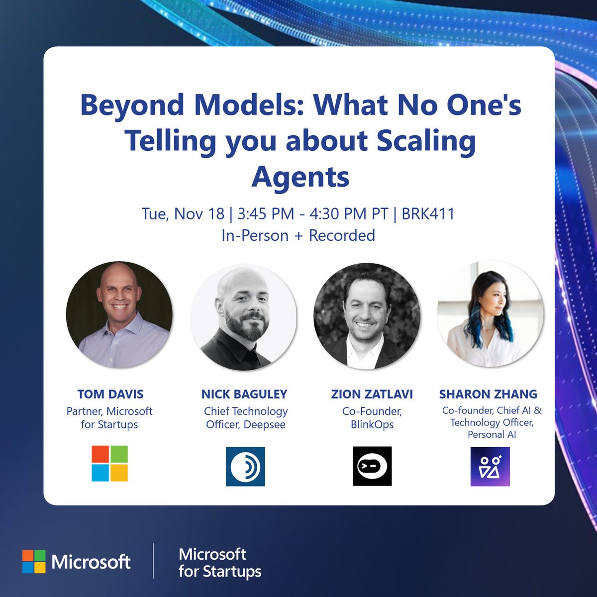 msft4startups's tweet image. Scaling AI agents is tough⚡ 

Hear how to be Copilot-ready with insights from Tom Davis, Nick Baguley, Zion Zatlavi, and Sharon Zhang at #MicrosoftIgnite → msft.it/6014t3U3q

#MicrosoftForStartups #AI