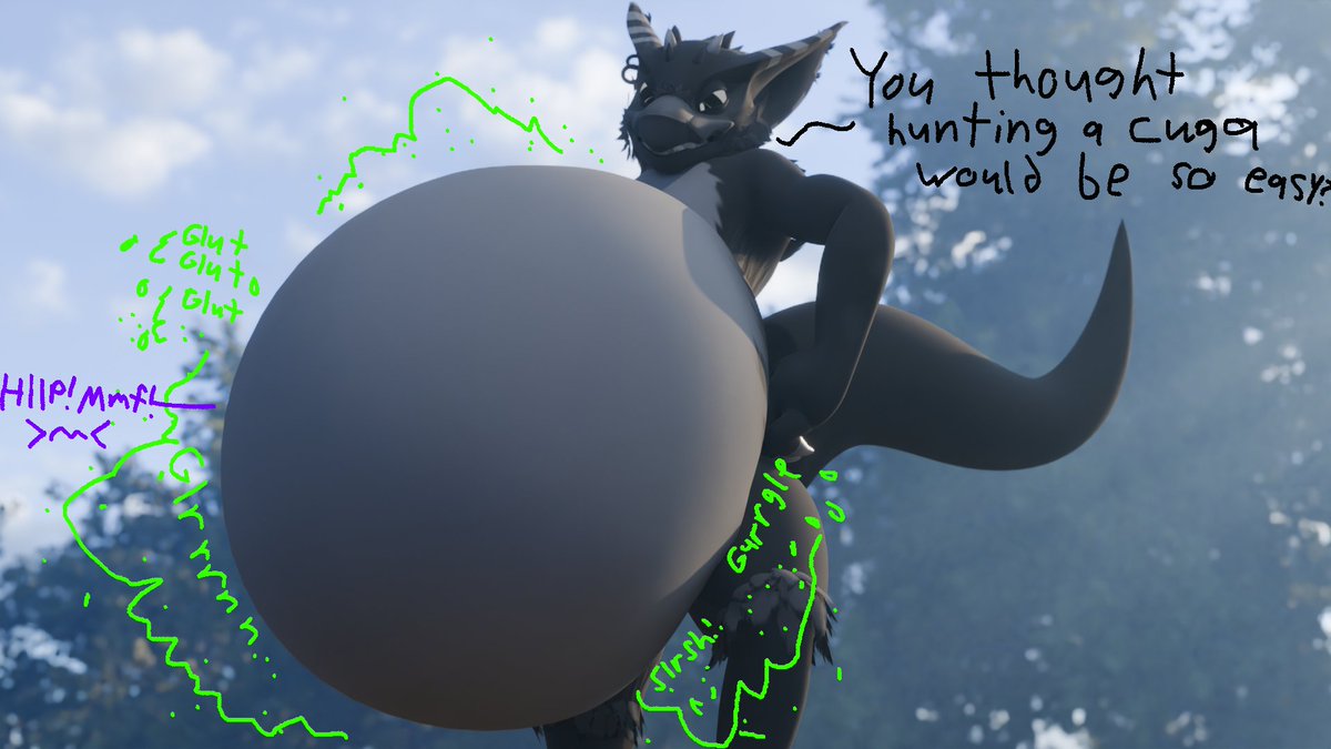 A Failed Hunt Part 1 ~

Collaboration between me and <a href="/DatVampireBun/">Luna-bunbun</a> 

Poor bunny didn't stand a chance going up against a cuga like me~
#Nargacuga #Bunny #vore #3dart #3drender #furry