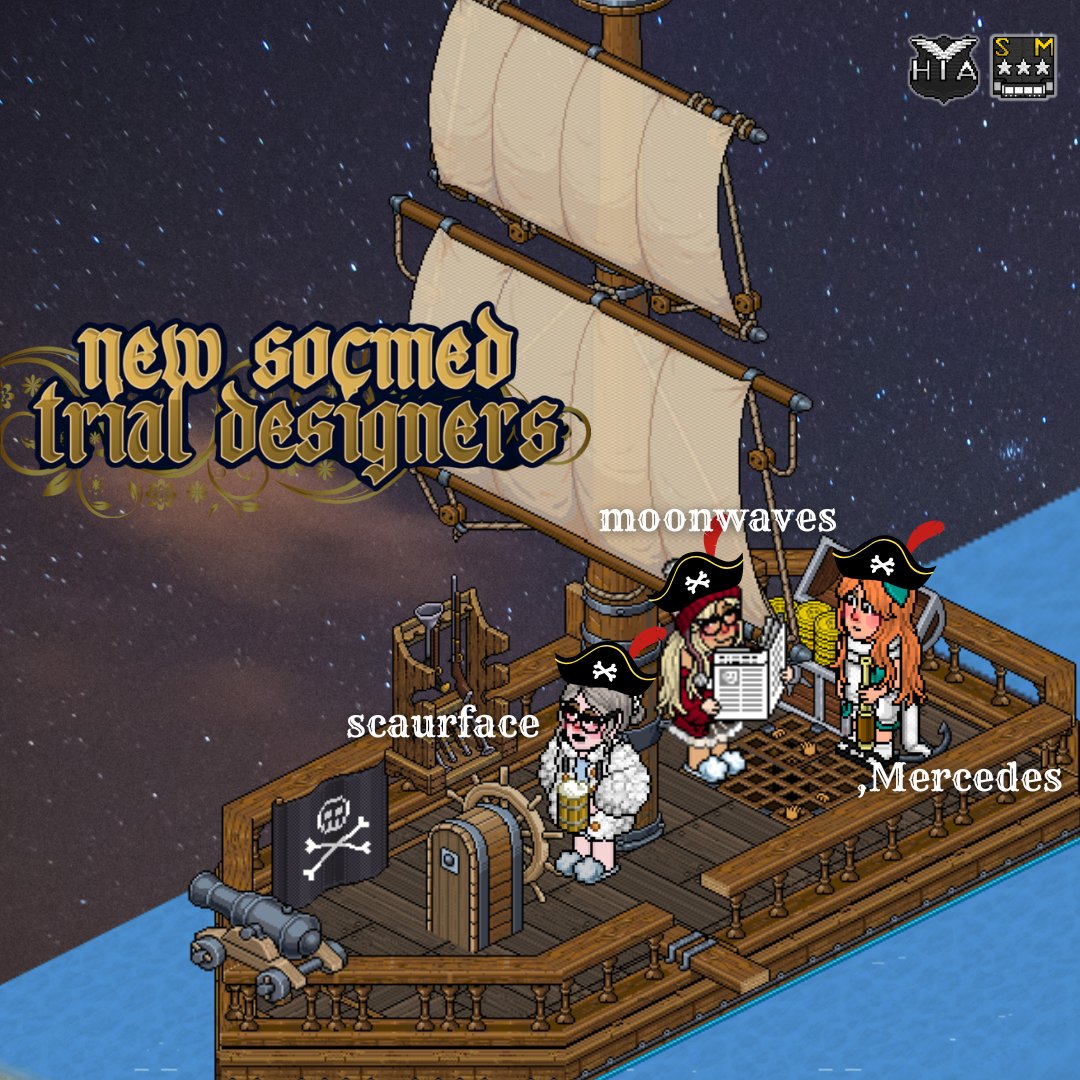 Good luck to our new SocMed designers! May your creativity sail strong and designs strike gold ⚓💰  | created by Aeyuri #Habbo #HIA #HIASocialMedia